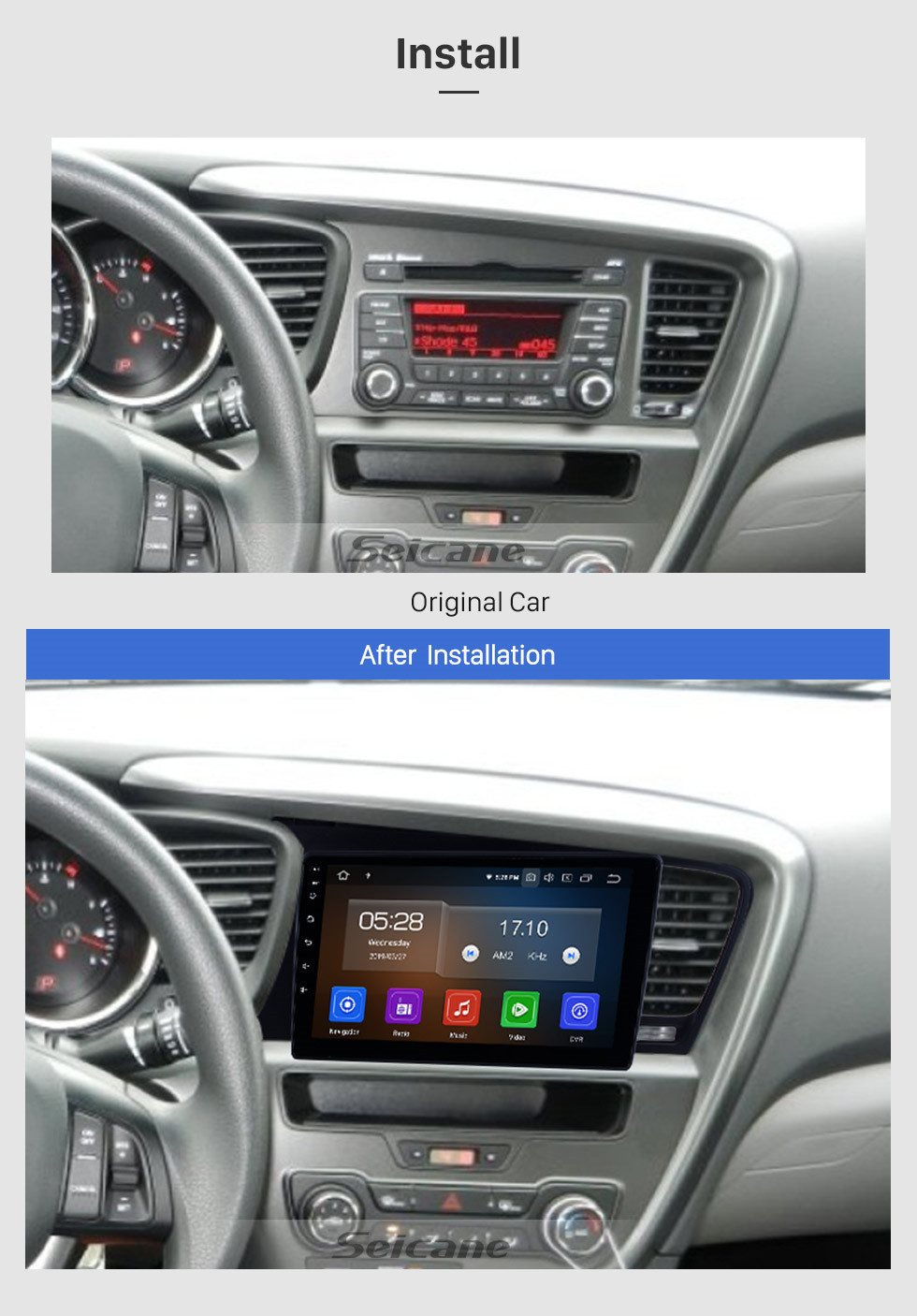 Seicane 9-дюймовый вторичный рынок Android 11.0 GPS навигационная система головное устройство для 2011 2012 2013 2014 Kia K5 с сенсорным экраном Bluetooth-радио Поддержка дистанционного управления ТВ-тюнер DVD-плеер