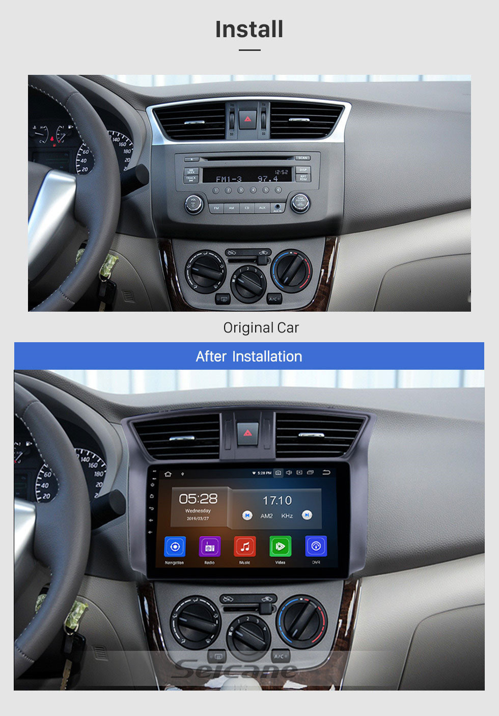 Seicane 10.1 pulgadas HD Pantalla táctil Sistema de navegación GPS Unidad principal android 11.0 2012-2016 Nissan Sylphy Bluetooth Radio Estéreo Auto Soporte de música 4G WIFI OBD2 Cámara de visión trasera Control del volante