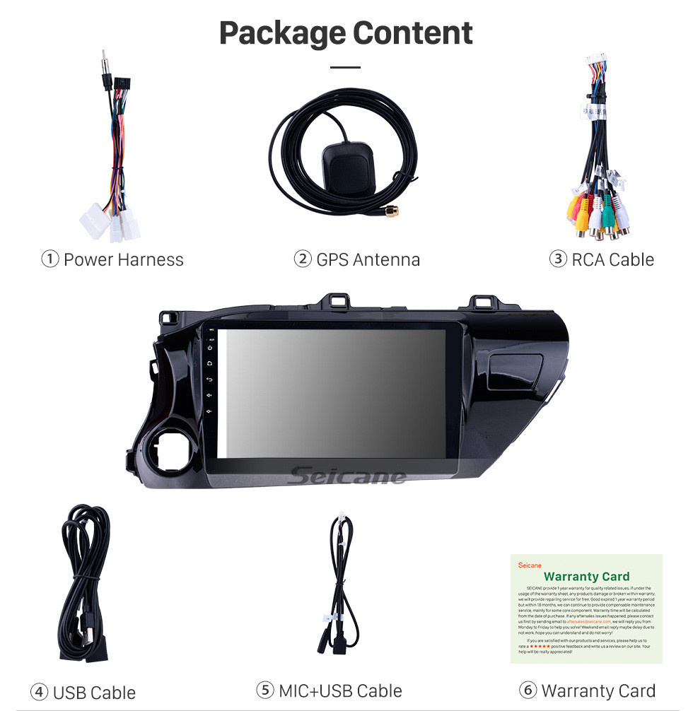 Seicane 10,1 pouces Android 11.0 GPS Navi Radio pour 2016 2017 2018 Toyota Hilux Pilote main gauche avec WIFI AUX USB support Bluetooth 4G Caméra de recul DVD OBD2