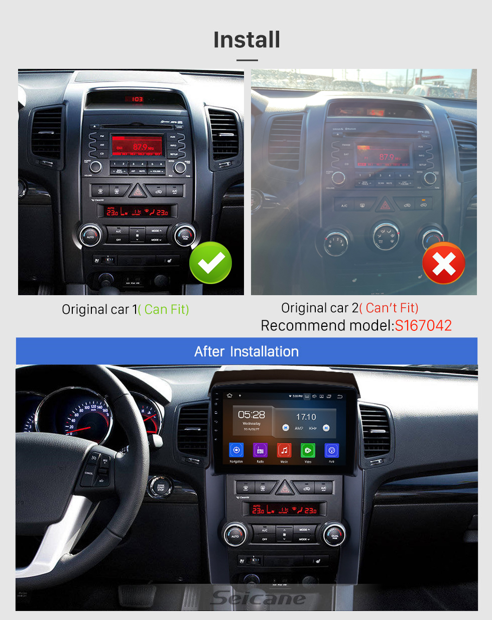 Seicane 2009-2012 KIA Sorento 10,1 Zoll Android 11.0 Radio GPS-Navigationssystem Bluetooth 4G Wlan Lenkradsteuerung Rückfahrkamera USB Carplay RDS OBD2 TPMS