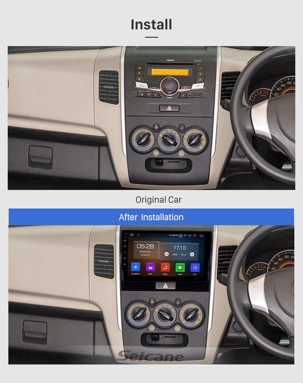 Seicane Aftermarket Android 11.0 HD Touchscreen Rádio de 9 polegadas para 2010 2011-2018 Suzuki WAGONR Bluetooth Navegação GPS unidade de cabeça Suporte 3G / 4G wifi DVD Player Carplay 1080P