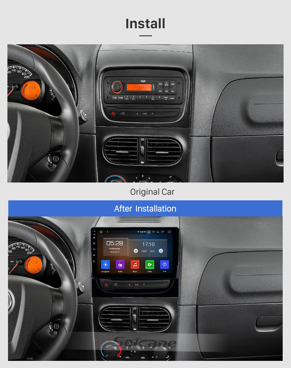 Seicane 2012-2016 Fiat Strada / cdea 9 pouces Android 11.0 Bluetooth Radio HD à écran tactile Navigation GPS Prise en charge de Carplay USB Miroir Lien 1080P Vidéo 4G OBD