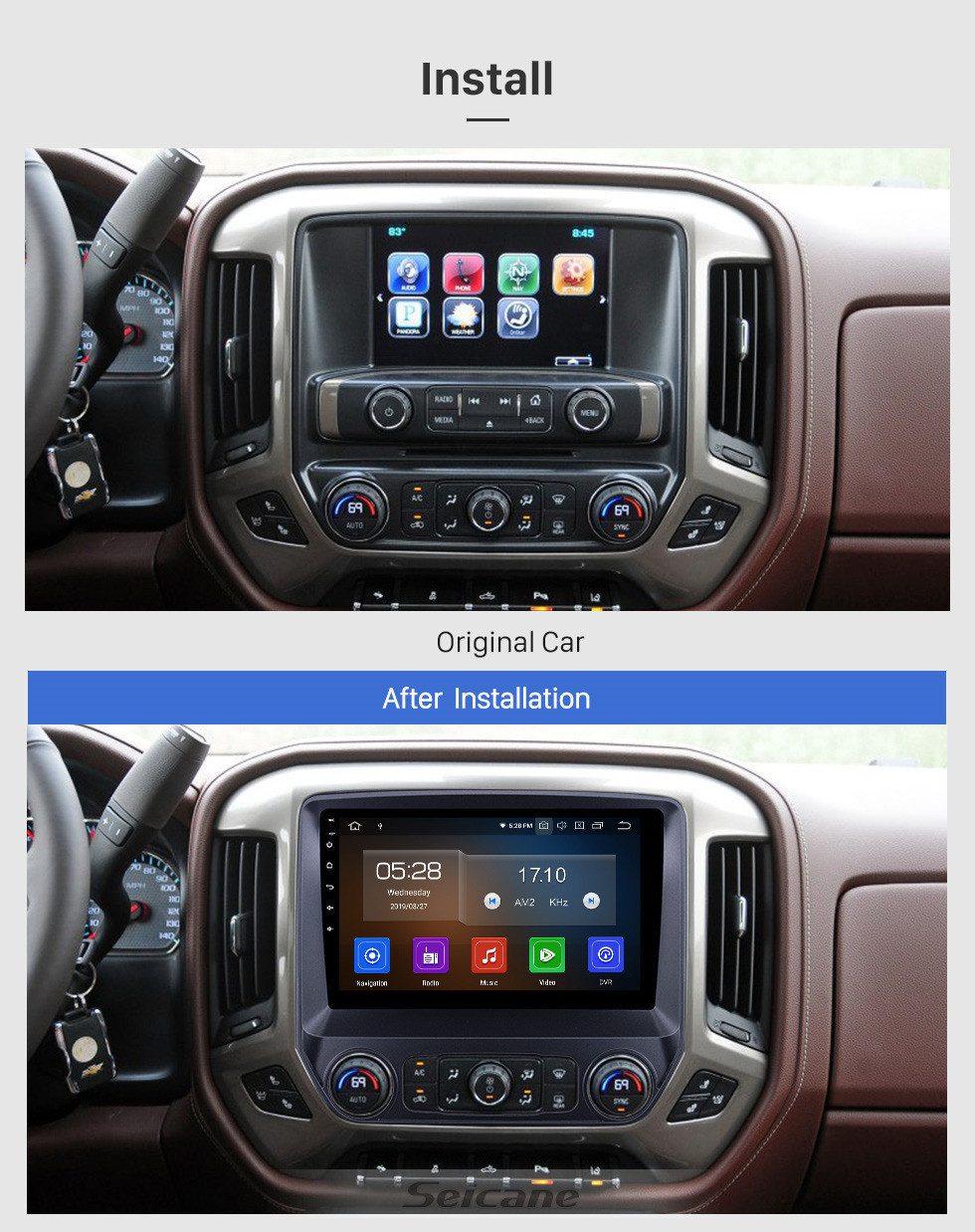Seicane 10,1 polegadas para 2014-2018 Chevy Chevrolet Silverado Android 11.0 rádio automotivo com GPS Nav HD Touchscreen FM / AM Áudio Carplay Bluetooth WIFI com suporte para câmera de backup 4G SWC