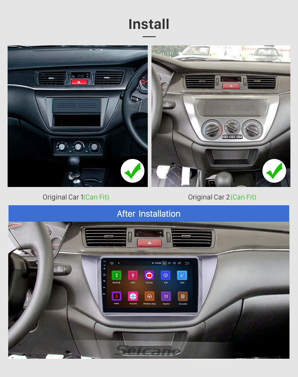 Seicane Android 11.0 9 Zoll 2006-2010 Mitsubishi Lancer IX Touchscreen-GPS-Navigations-Radio mit Bluetooth-Unterstützung für Bluetooth Carplay WIFI Mirror Link-Rückfahrkamera