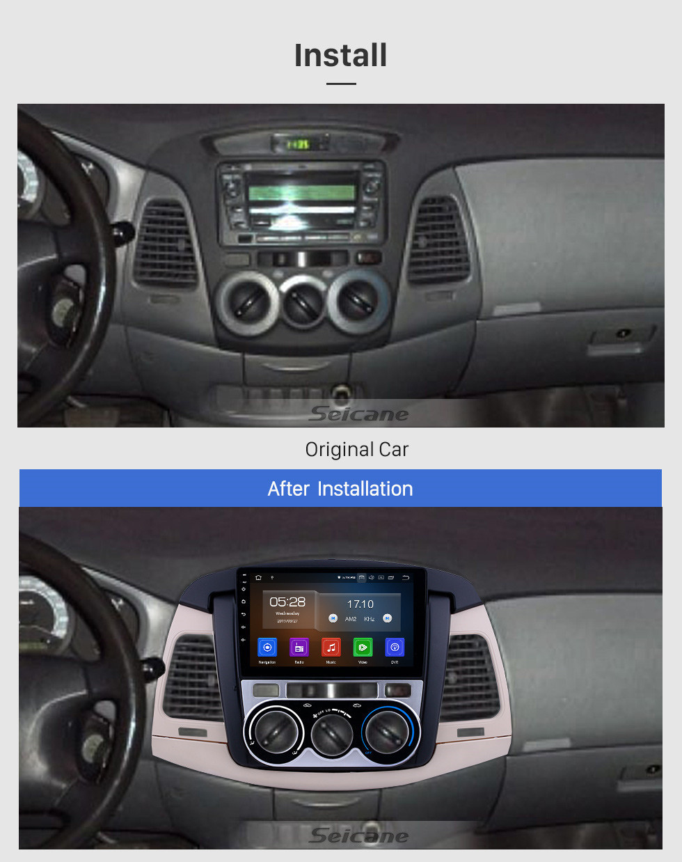 Seicane 2007-2011 Toyota Innova Manual A / C Android 11.0 9 Zoll GPS-Navigations-Radio Bluetooth HD-Touchscreen USB Carplay-Musikunterstützung TPMS DAB + 1080P Video