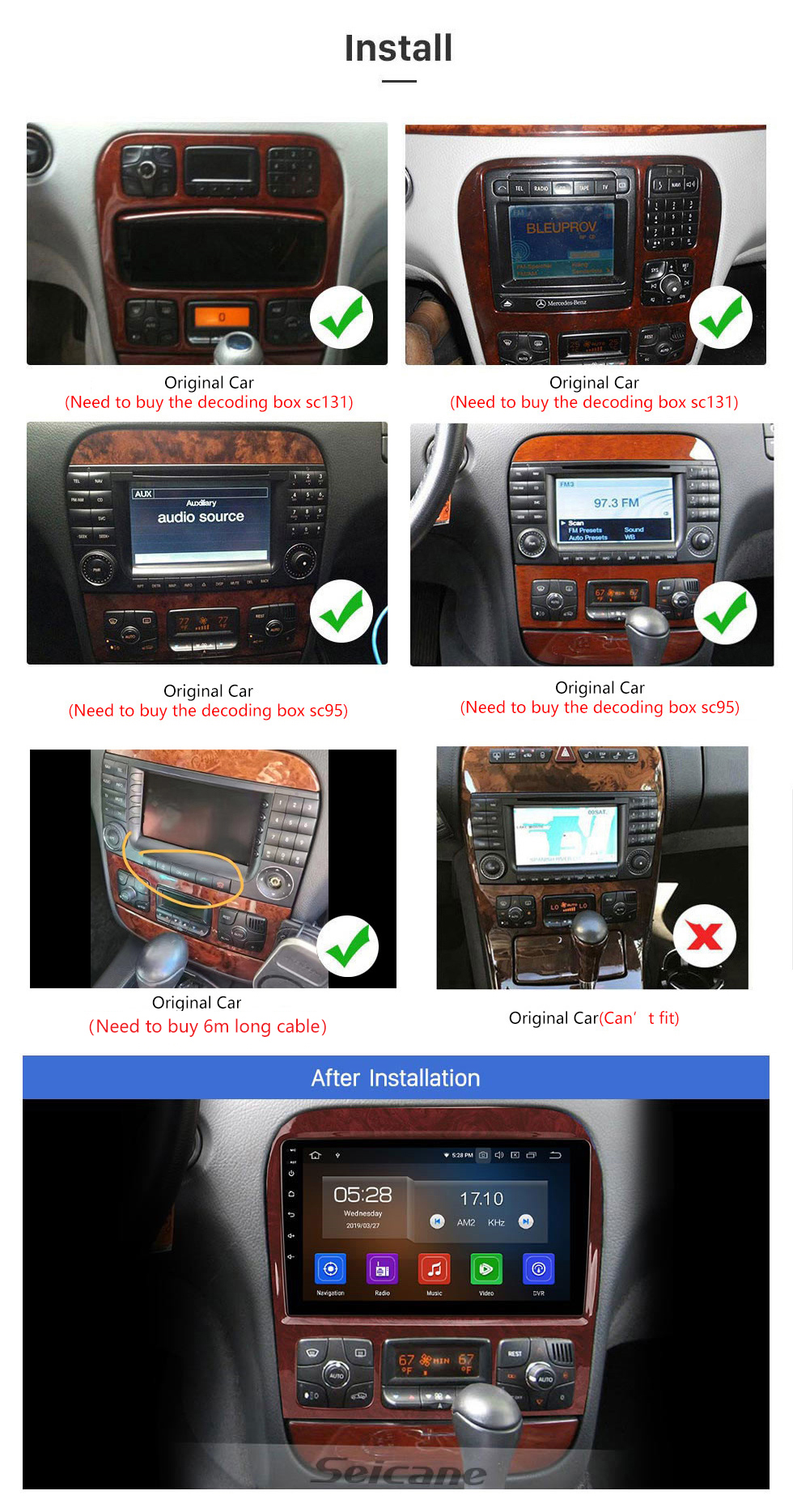 Seicane Écran tactile 9 pouces 1998-2005 Mercedes Benz Classe S W220 S280 S320 S350 S400 S430 S500 Android 12.0 Radio Système de navigation GPS avec DVD Bluetooth WiFi 1080P Caméra de recul commande au volant