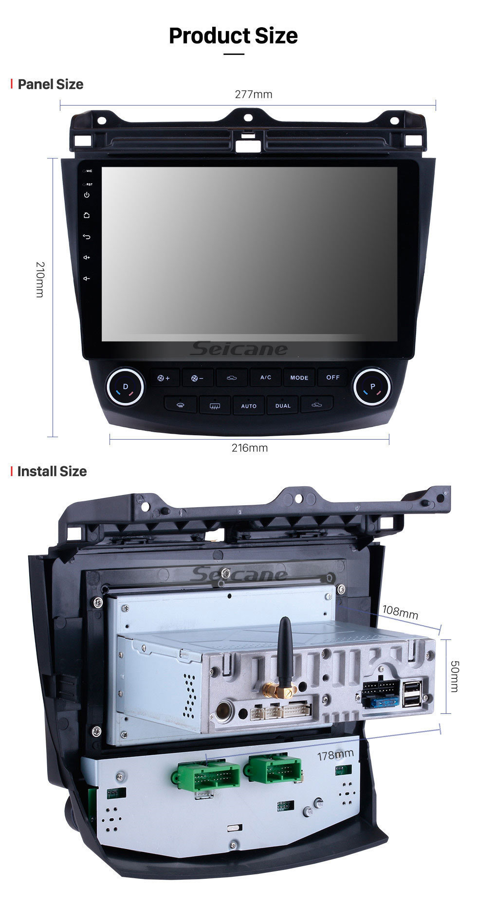Seicane Écran tactile HD de 10,1 pouces pour 2003 2004 2005 2006 2007 Honda Accord 7 Android 11.0 Système de navigation GPS Radio avec Bluetooth USB Prise en charge de Carplay DVR