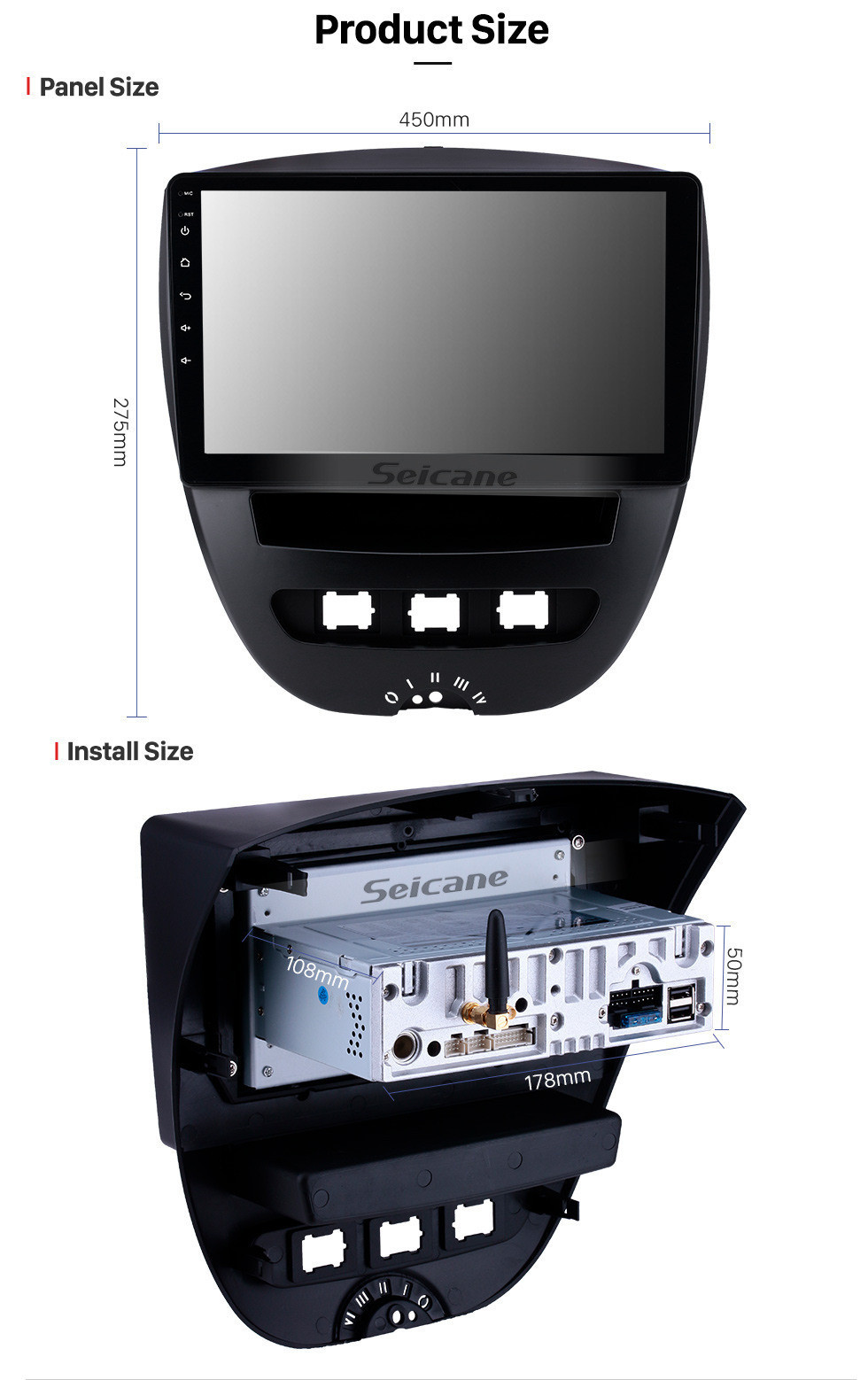 Seicane 10.1 polegada Android 11.0 2005-2014 Toyota Aygo Navegação GPS Rádio com Tela Sensível Ao Toque Carplay Bluetooth Música USB suporte AUX OBD2 DVR DAB + TPMS