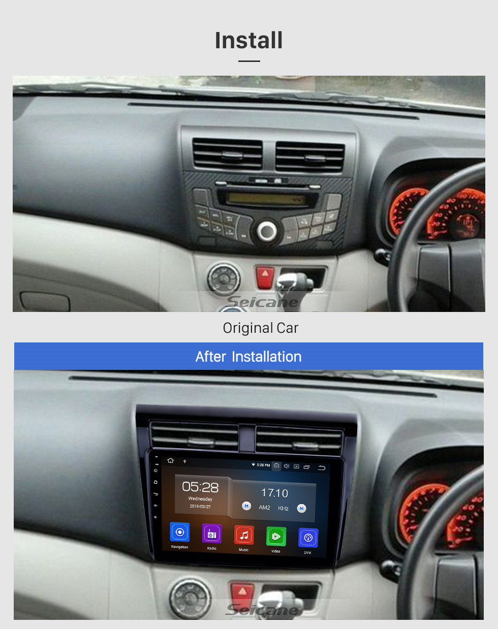 Seicane 10.1 pulgadas Android 11.0 Radio de navegación GPS para 2012 Proton Myvi Bluetooth Wifi Pantalla táctil compatible con Carplay DAB + Control de volante DVR