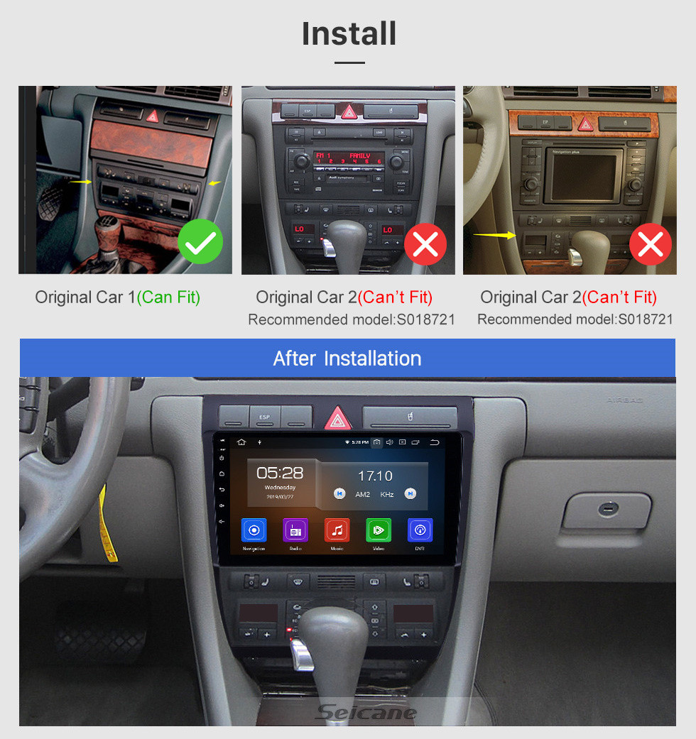 Seicane 1997-2004 Audi A6 S6 RS6 Android 10.0 9-Zoll-GPS-Navigationsradio Bluetooth USB HD Touchscreen AUX Carplay Musikunterstützung TPMS DAB + 1080P Video Mirror Link
