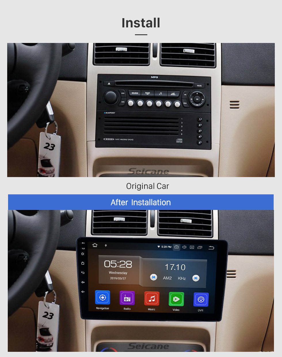Seicane 2001-2008 Peugeot 307 Android 11.0 9-Zoll-GPS-Navigationsradio Bluetooth HD Touchscreen USB Carplay Musikunterstützung TPMS DAB + 1080P Video Mirror Link