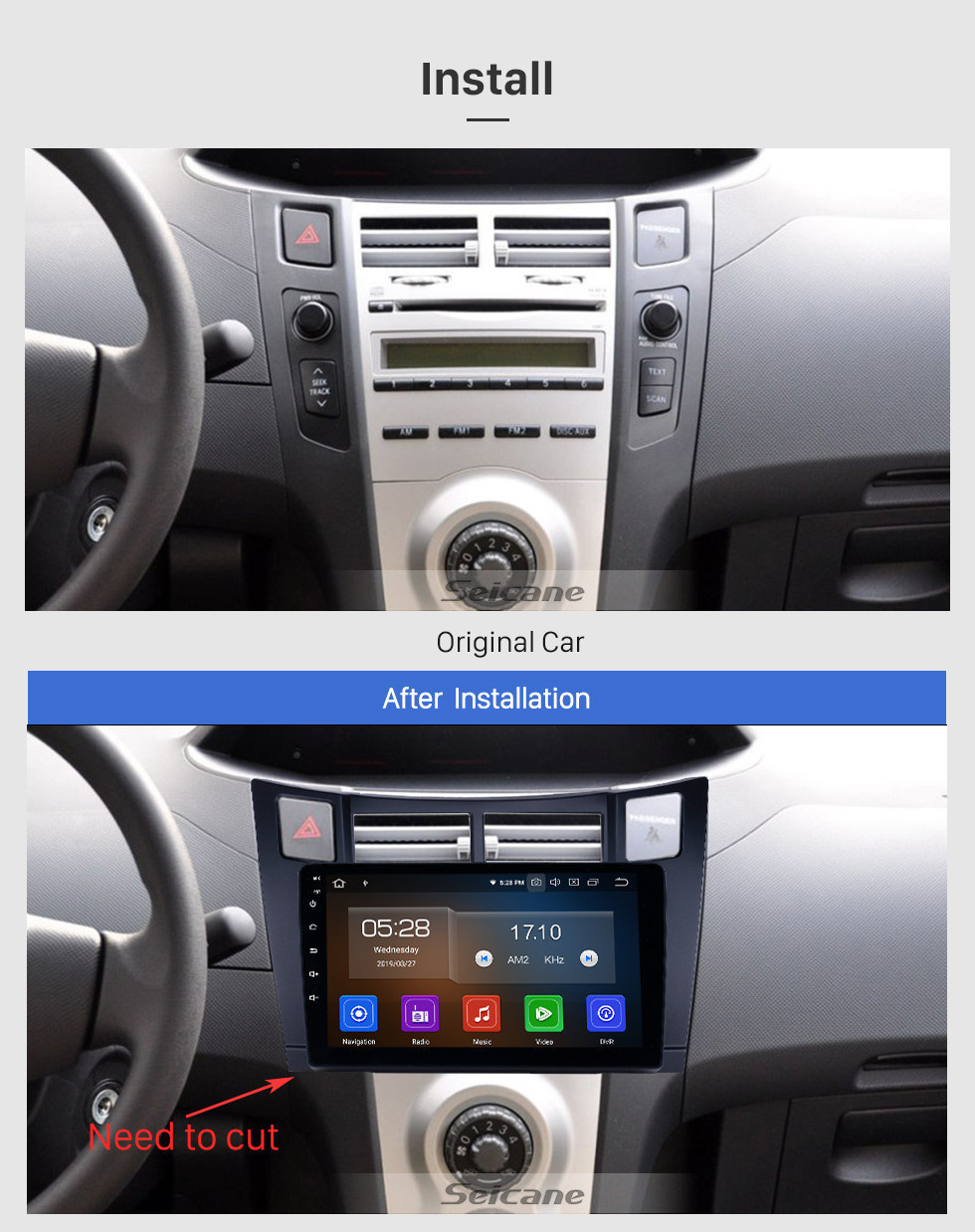 Seicane Pantalla táctil HD 2005-2011 Toyota Yaris / Vitz / Platz Android 11.0 9 pulgadas Radio de navegación GPS Bluetooth USB Carplay WIFI Soporte AUX DAB + Control del volante