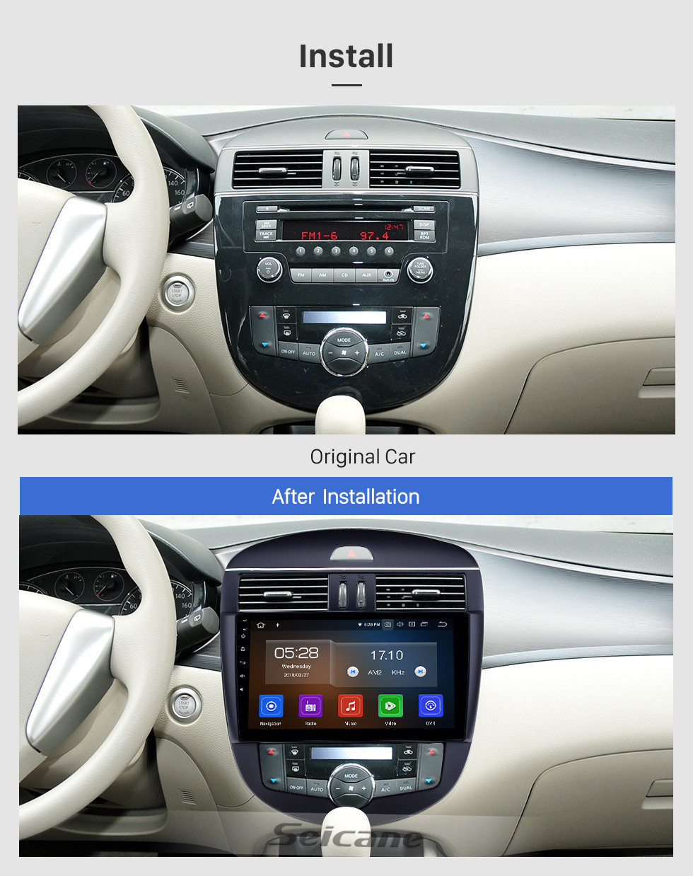 Seicane 10.1 inch Android 11.0 Radio for 2011-2014 Nissan Tiida Auto A/C Bluetooth HD Touchscreen GPS Navigation Carplay USB support TPMS DAB+ DVR