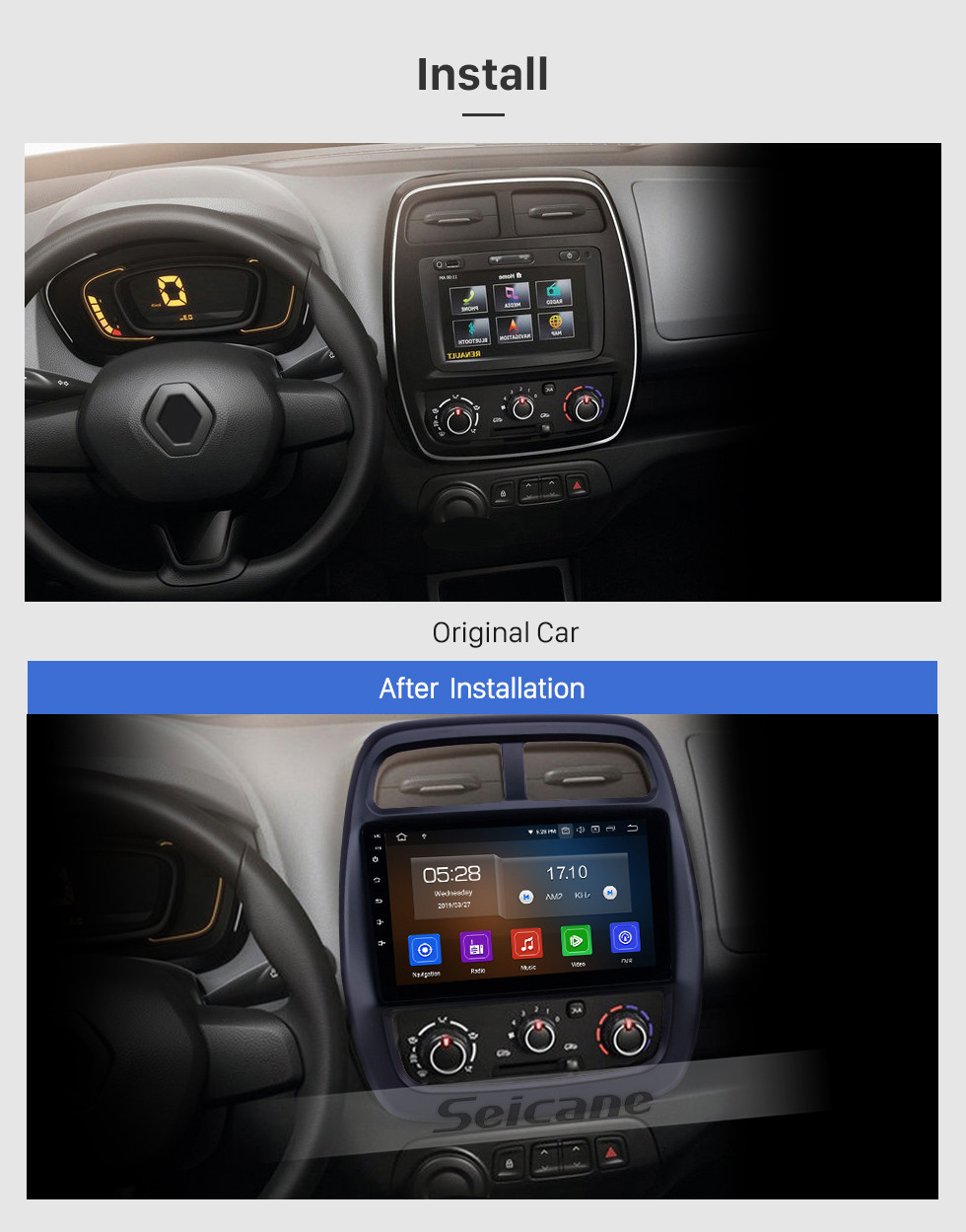 Seicane 2012-2017 Renault Kwid Android 11.0 Radio de navigation GPS 9 pouces Bluetooth Bluetooth HD à écran tactile WIFI Prise en charge de Carplay TV numérique