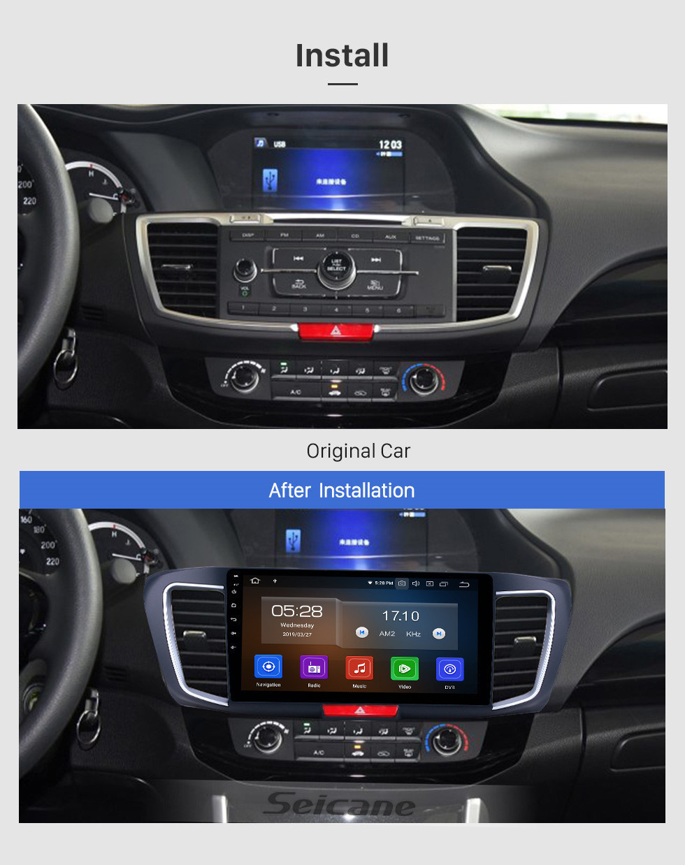 Seicane 10.1 polegada Android 11.0 Rádio para 2013 Honda Accord 9 Alta versão Bluetooth Touchscreen Navegação GPS Carplay apoio USB OBD2 SWC