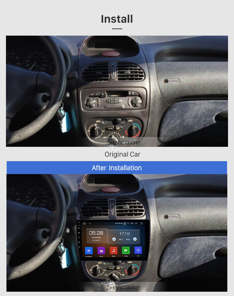 Seicane 9-дюймовый GPS-навигатор Android 12.0 для Peugeot 206 2000–2016 годов с сенсорным экраном HD Carplay AUX Bluetooth с поддержкой 1080P
