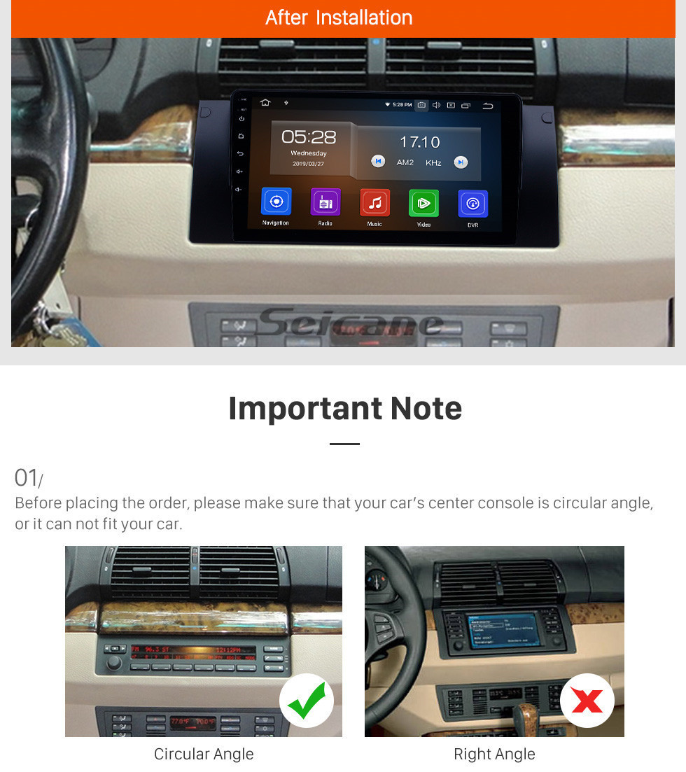 Seicane Android 11.0 Écran tactile HD 9 pouces pour 1995-2003 BMW Série 5 E39 / X5 E53 Système de navigation GPS Radio Bluetooth Carplay support OBD2 DVR