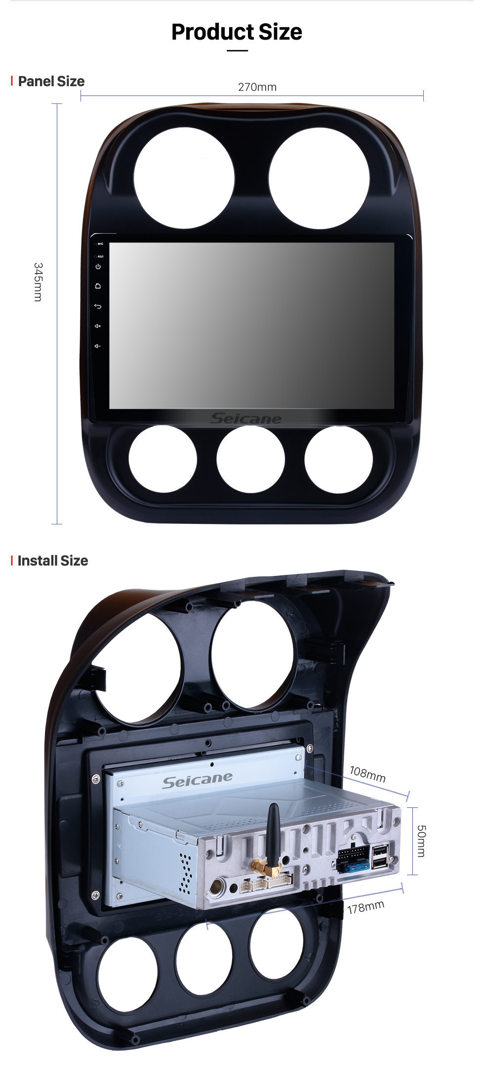 Seicane 10.1 Inch Android 11.0 Touch Screen Radio Bluetooth GPS Sistema de navegação Para 2014 2015 Jeep Compass suporte TPMS DVR OBD II USB SD 3G WiFi Câmera traseira Controle do volante HD 1080P Vídeo AUX