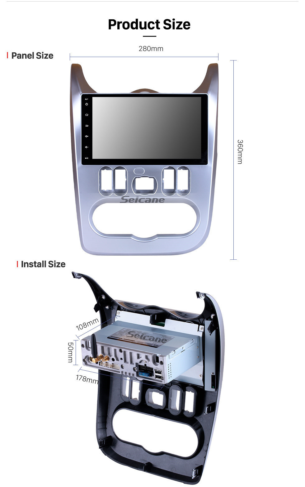 Seicane 9 Zoll 1024 * 600 Touchscreen-Radio für 2008-2012 RENAULT Duster Logan Android 11.0 Bluetooth GPS-Navigationssystem 4G WIFI OBD2 DVR Rückfahrkamera Lenkradsteuerung Spiegel Link