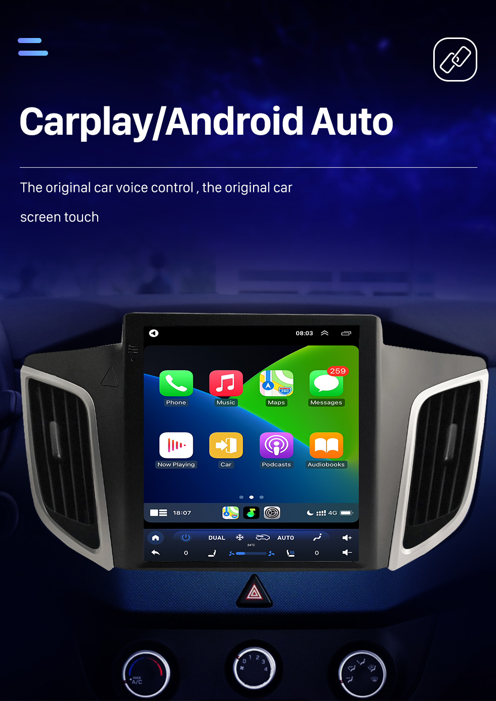 Seicane 9,7 pouces Android 10.0 HD Radio à écran tactile pour 2014 2015 Hyundai IX25 Système de navigation GPS Bluetooth Musique Wifi Prise en charge USB AUX DVR Lecteur DVD OBD2 SWC Caméra de recul