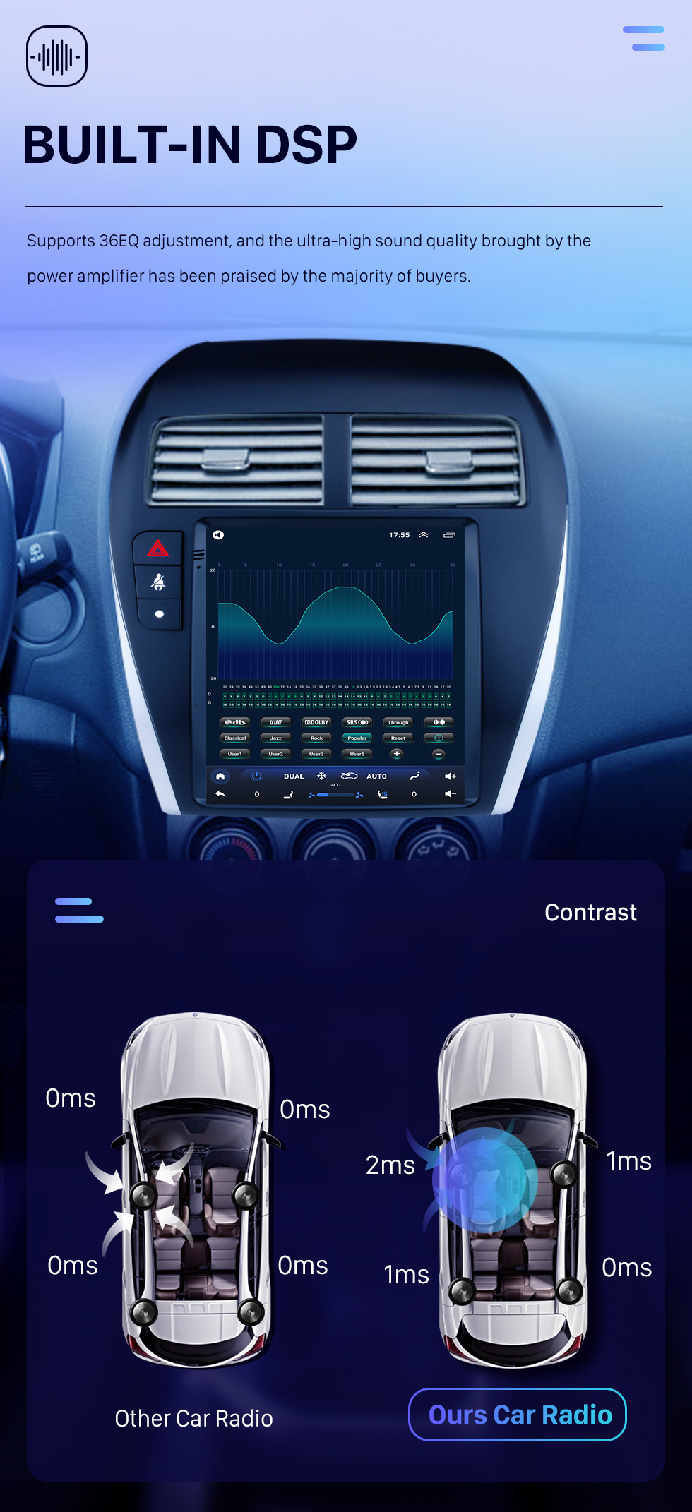 Seicane 9,7 pouces 2013-2018 Mitsubishi ASX Android 10.0 Radio Système de navigation GPS avec 4G WiFi Écran tactile TPMS DVR OBD II Caméra arrière AUX Commande au volant USB SD Bluetooth HD 1080P Vidéo