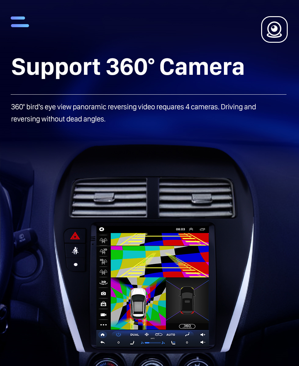 Seicane 9,7 pouces 2013-2018 Mitsubishi ASX Android 10.0 Radio Système de navigation GPS avec 4G WiFi Écran tactile TPMS DVR OBD II Caméra arrière AUX Commande au volant USB SD Bluetooth HD 1080P Vidéo