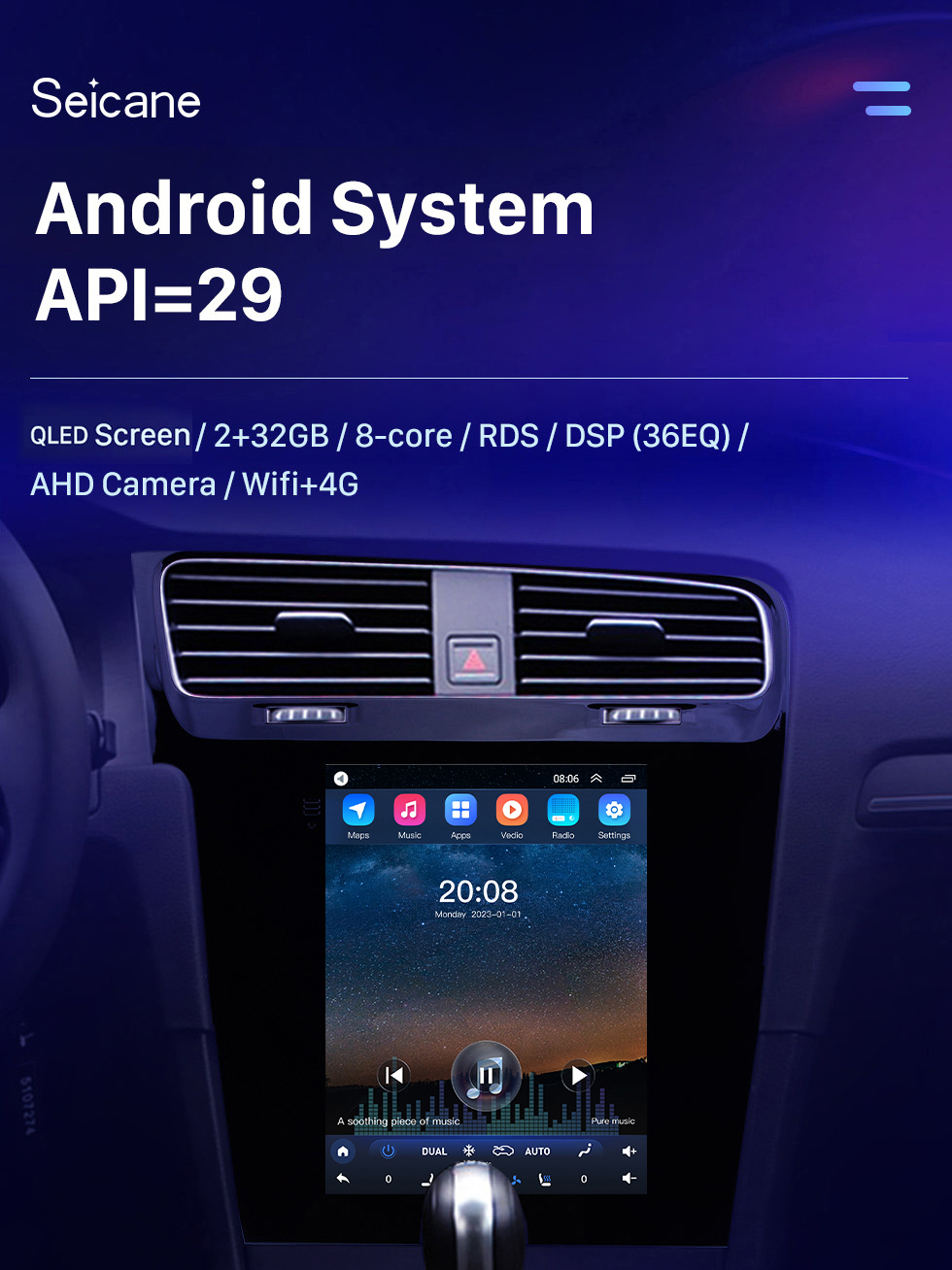 Seicane 9,7 polegadas 2014 2015 2016 2017 2018 VW Volkswagen Golf 7 Android 10.0 Rádio GPS Navegação HD tela sensível ao toque WiFi Bluetooth Música Espelho Link Câmera de Backup Controle de Volante 1080P Vídeo