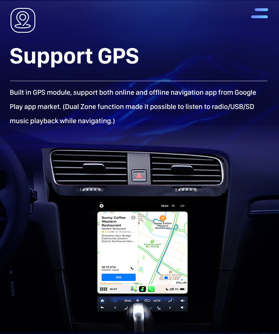 Seicane 9,7 pouces 2014 2015 2016 2017 2018 VW Volkswagen Golf 7 Android 10.0 Radio Navigation GPS Écran tactile HD WiFi Bluetooth Musique Lien miroir Caméra de recul Commande au volant Vidéo 1080P