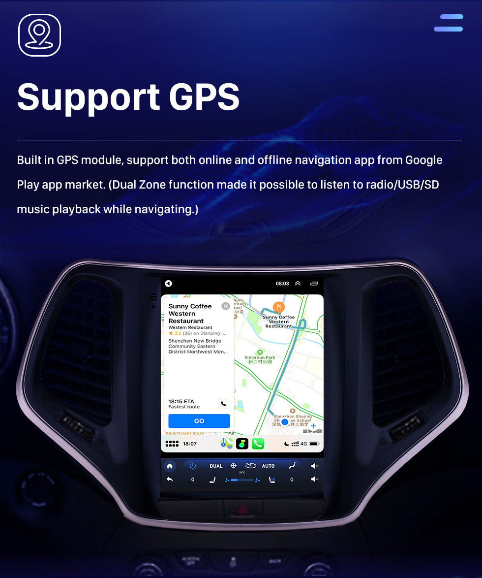 Seicane Pantalla táctil HD de 9.7 pulgadas 2016 2017 2018 Jeep Cherokee Android 10.0 Radio Navegación GPS Bluetooth Música USB WIFI Sistema de audio Soporte DVR OBD2 TPMS TV digital