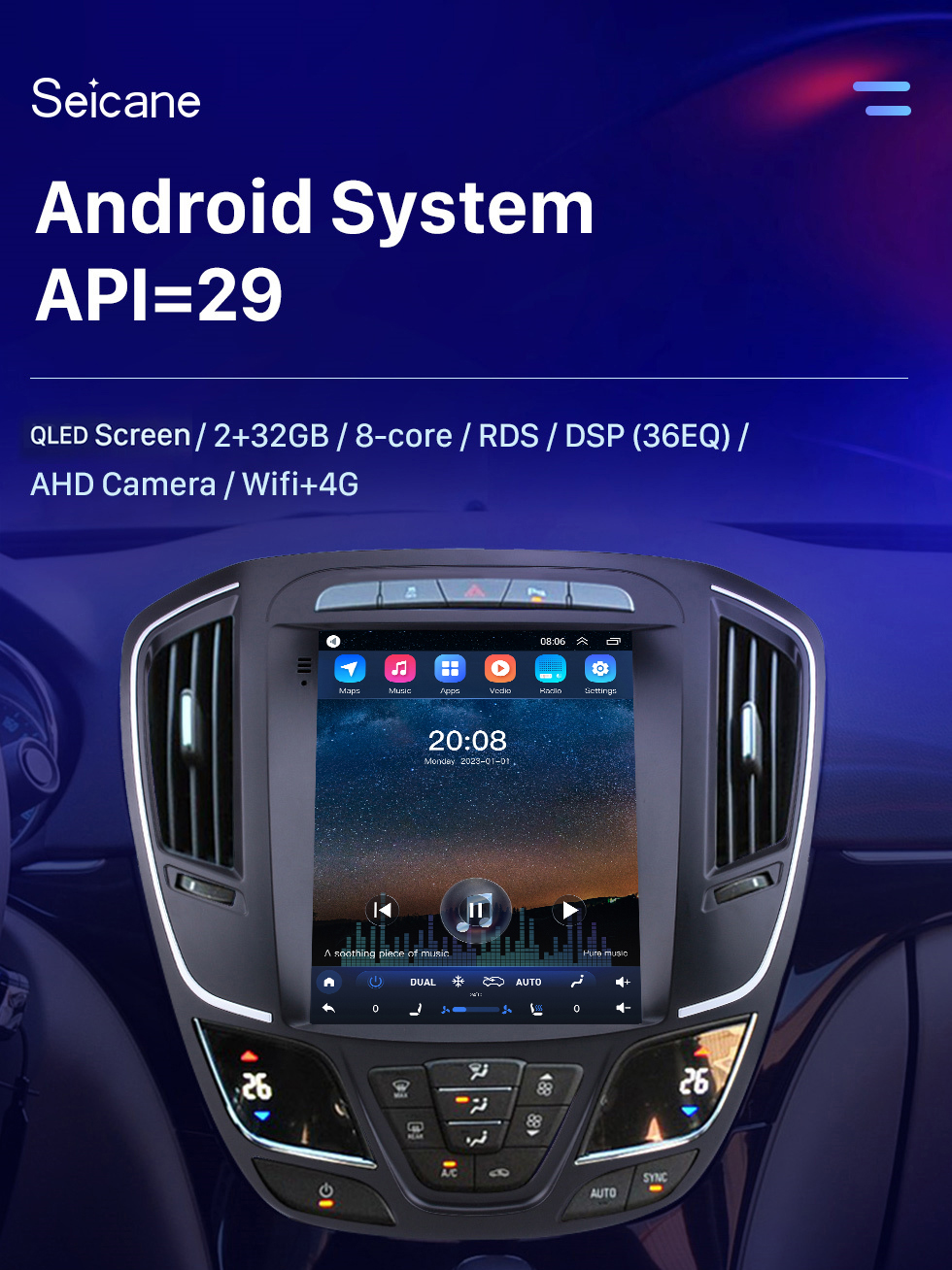 Seicane 9,7 Zoll 2014 Buick Regal Android 10.0 Touchscreen Radio GPS Navigationssystem Unterstützung Spiegelverbindung DVR USB 1080P Video 4G WIFI Rückfahrkamera TV Lenkradsteuerung