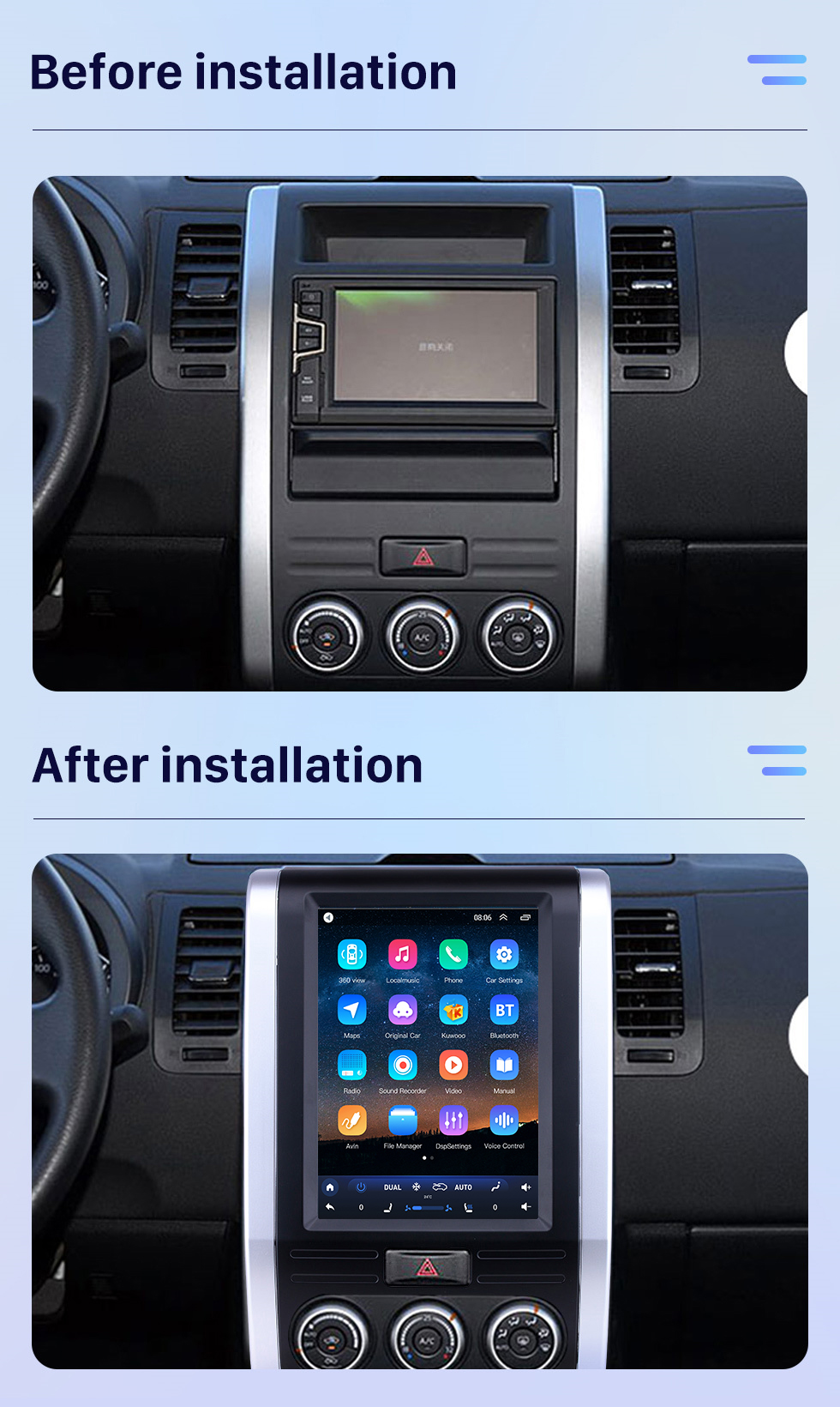 Seicane 9,7 Zoll Android 10.0 für 2008-2012 Nissan X-Trail MX6 GPS-Navigationsradio mit Touchscreen Bluetooth USB AUX WIFI-Unterstützung TPMS Digital TV Carplay