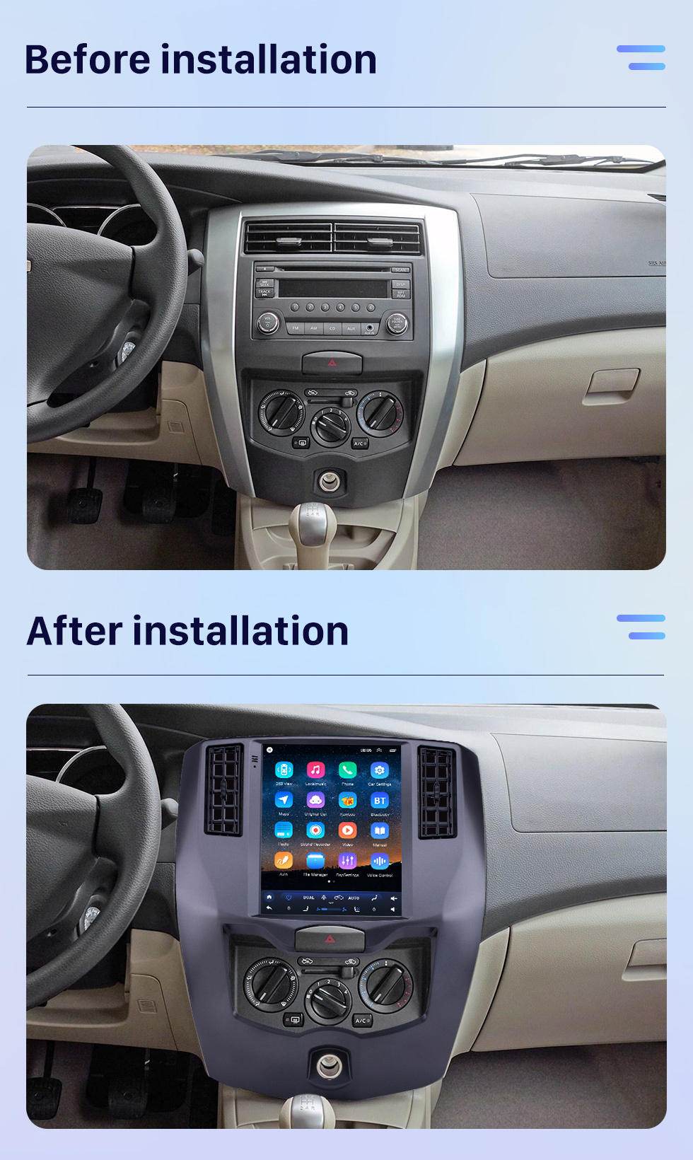 Seicane 9.7 pulgadas Android 10.0 2008-2015 Nissan Livina Radio de navegación GPS con pantalla táctil Bluetooth USB WIFI compatible con Carplay Control del volante
