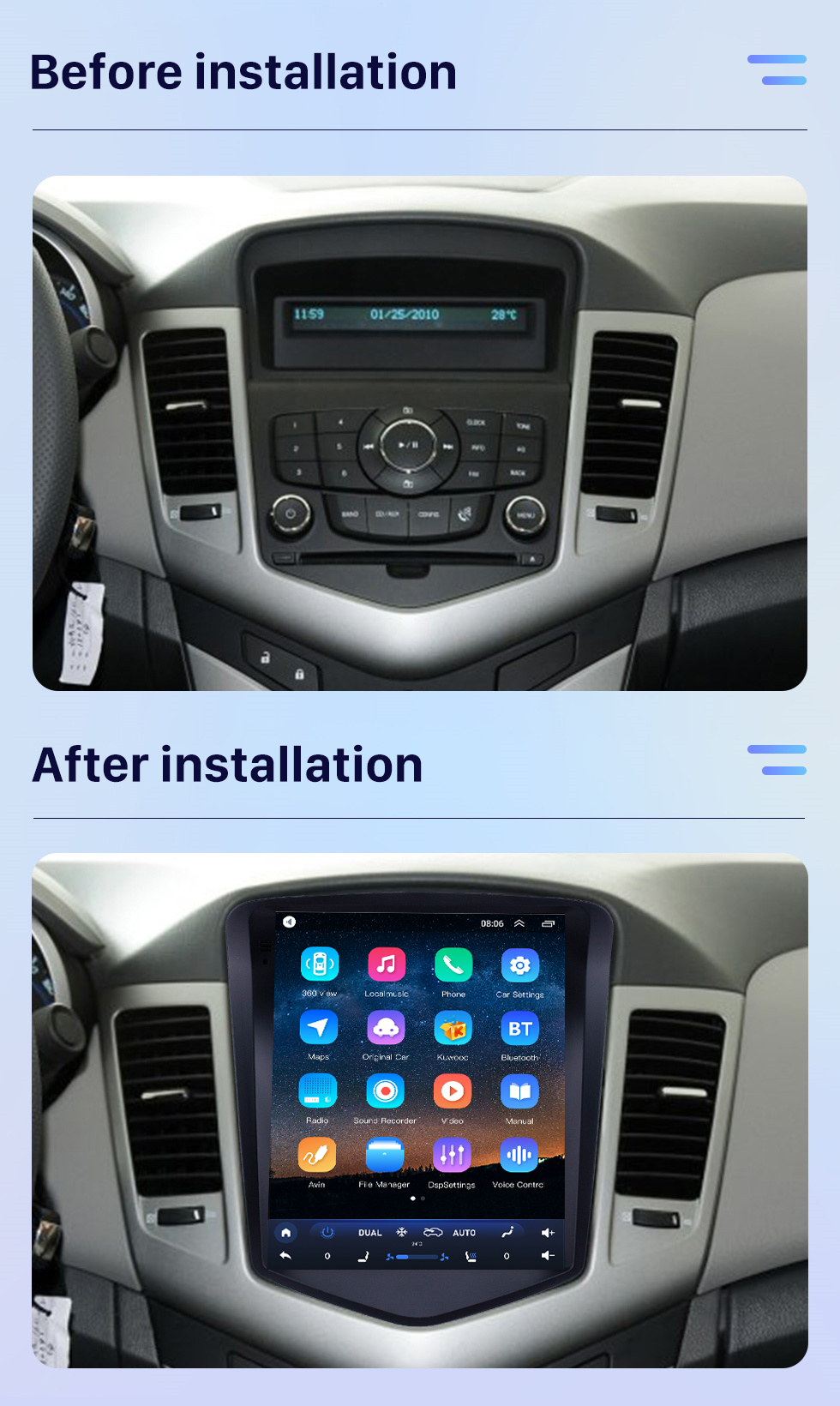 Seicane OEM 9,7 pouces Android 10.0 pour chevy Chevrolet Classic Cruze 2008-2013 Radio de navigation GPS avec écran tactile Bluetooth WIFI prise en charge TPMS Carplay