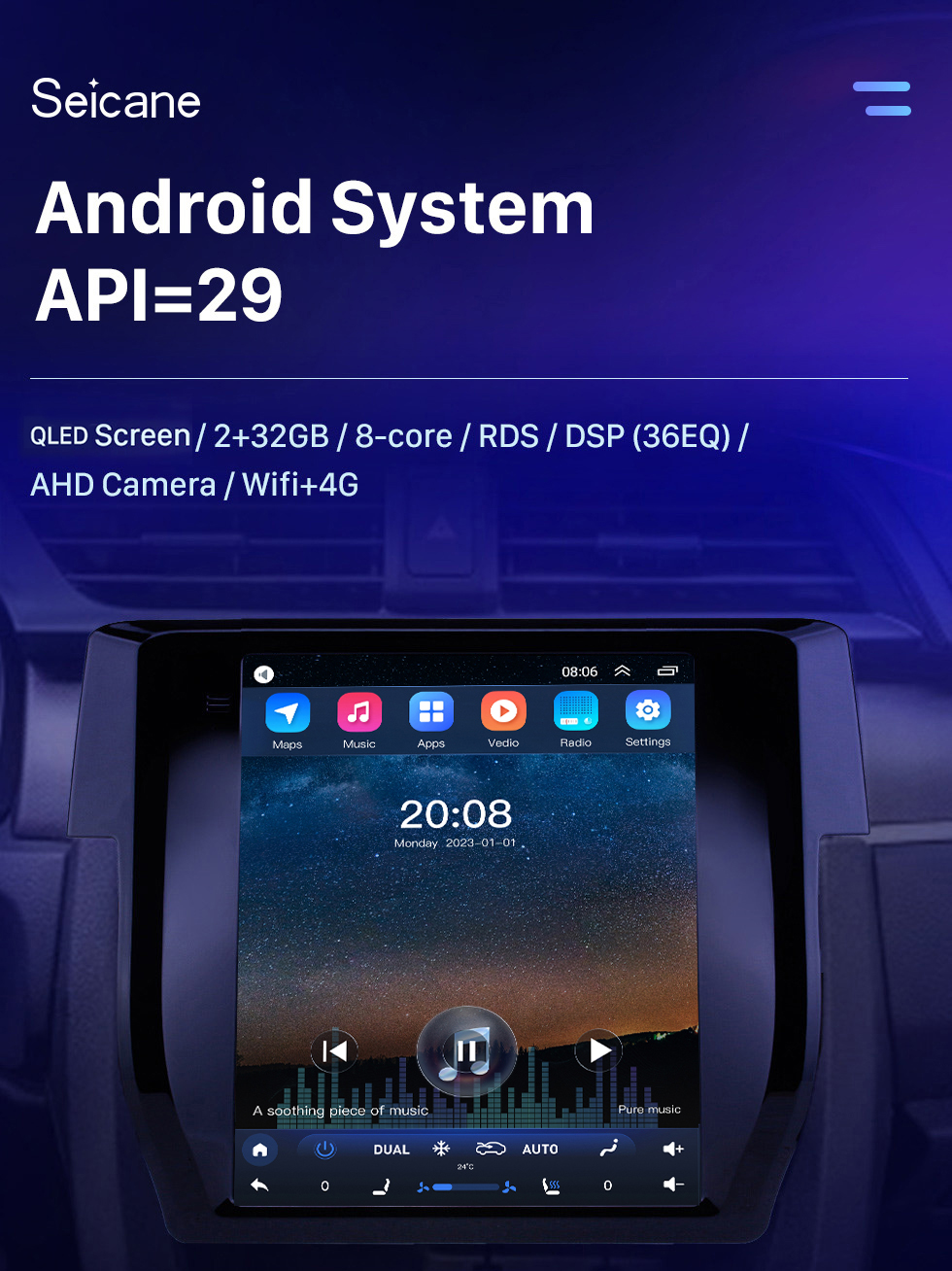 Seicane Сенсорный экран HD 2016 Honda Civic Android 10.0 9,7-дюймовый GPS-навигатор Радио Bluetooth Поддержка WIFI Carplay DAB + Управление на руле