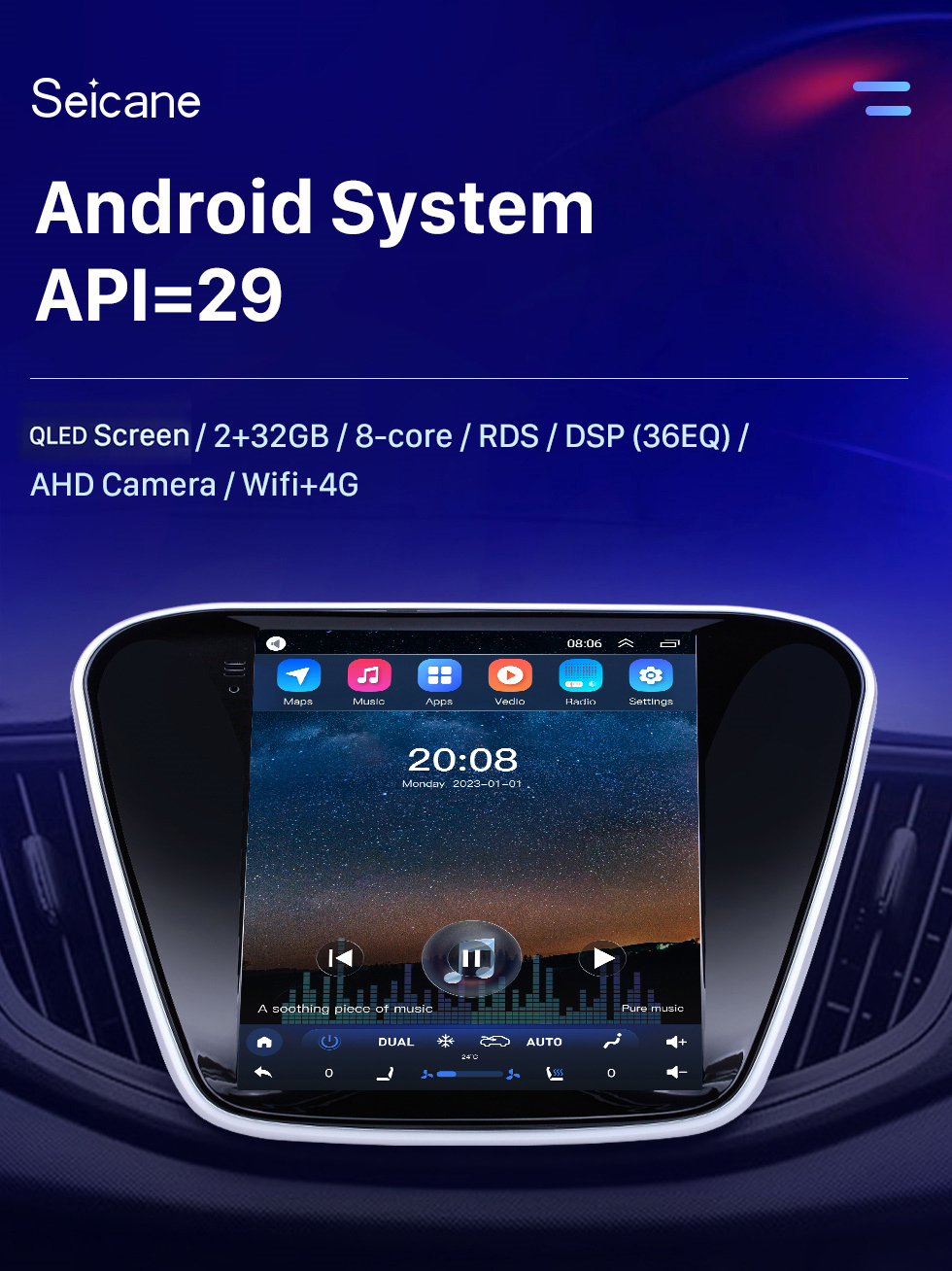 Seicane 9,7-дюймовый Android 10.0 2016 Chevy Chevrolet Cavalier GPS-навигатор Радио с сенсорным экраном HD Поддержка Bluetooth Carplay Mirror Link