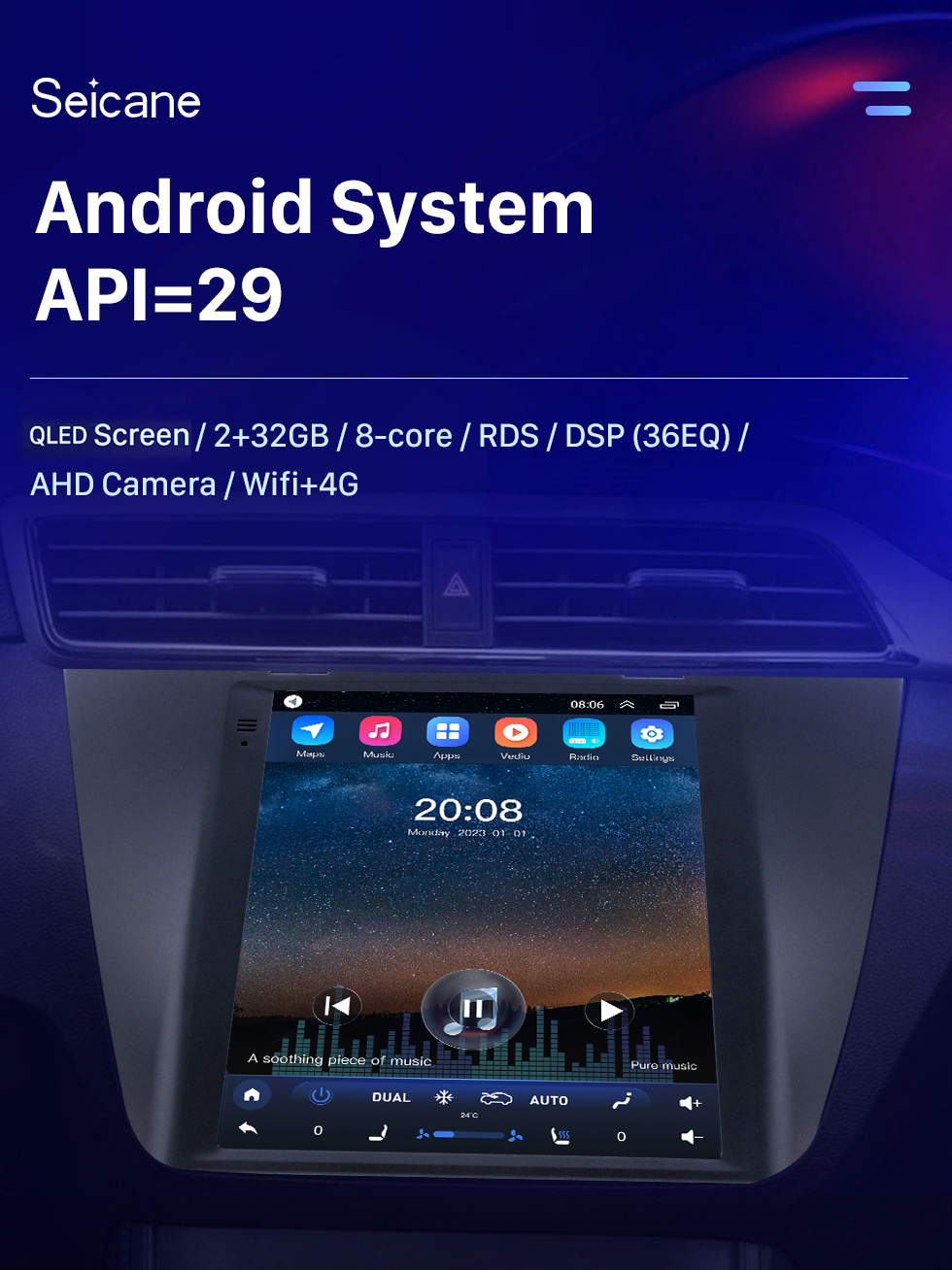 Seicane Android 10.0 9.7 polegadas para 2017 MG ZS Rádio com HD Touchscreen GPS Sistema de Navegação Suporte Bluetooth Carplay TPMS