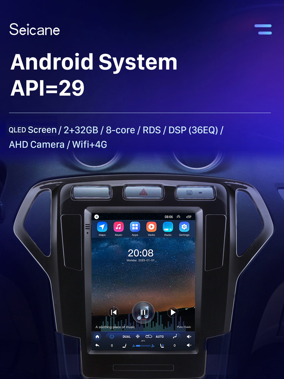 Seicane Écran tactile HD pour 2007 2008 2009 2010 Ford Mondeo MK4 Radio Android 10.0 9,7 pouces Navigation GPS Prise en charge Bluetooth TV numérique Carplay