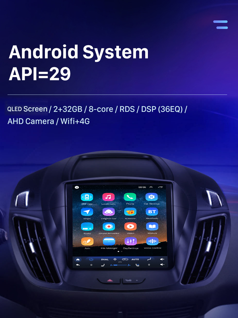  Android 13 Car Radio for Ford Kuga Escape 2013-2019 with  Carplay and Android Auto, 2+64G 9 Inch 1080P Touch Screen Stereo GPS,  Hi-Fi, Bluetooth, SWC, AHD Backup Camera & Mic Included 