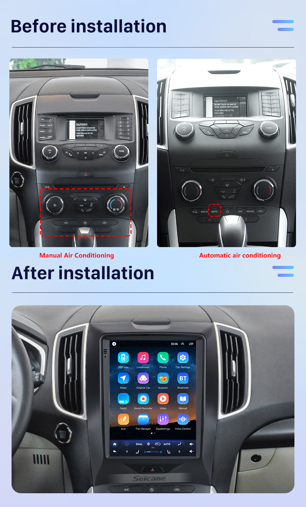 Seicane 2015-2018 Ford Edge 9,7-дюймовый Android 10.0 GPS-навигация Радио с сенсорным экраном HD Поддержка Bluetooth Carplay Задняя камера
