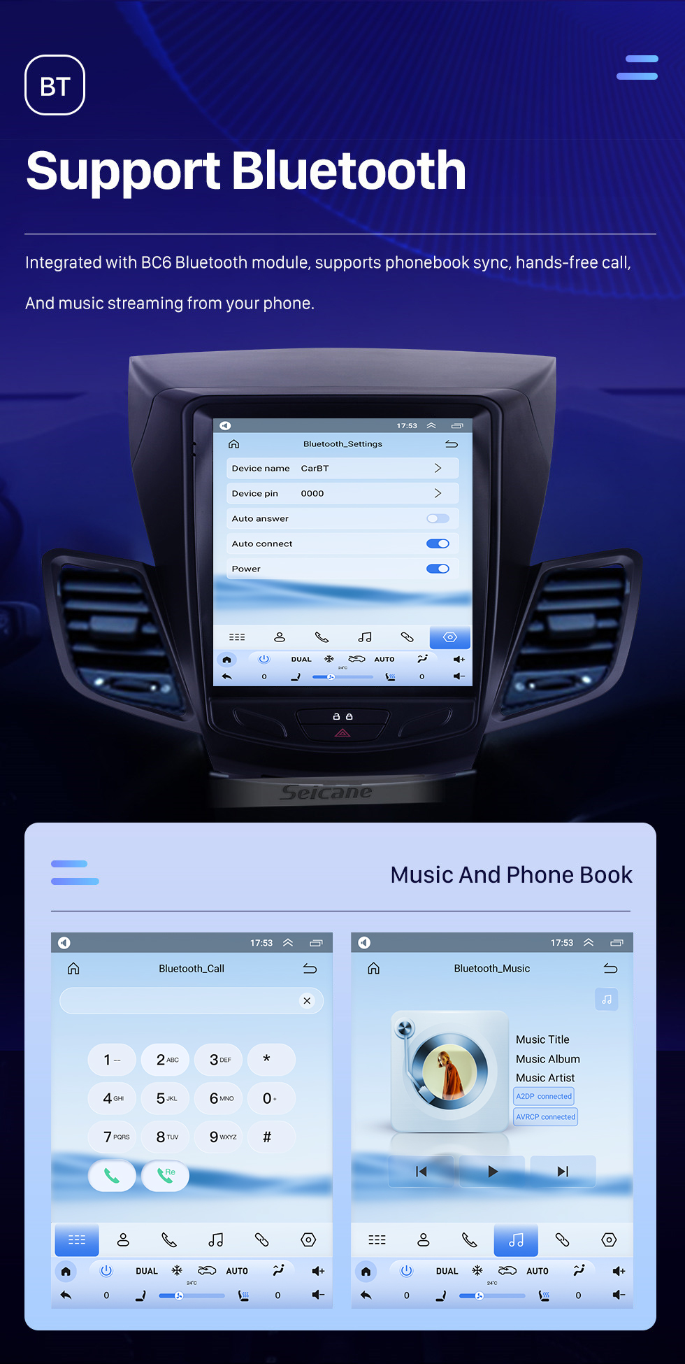 Seicane Pour 2009-2014 Ford Fiesta 9,7 pouces Android 10.0 Radio de navigation GPS avec écran tactile HD Bluetooth WIFI Prise en charge AUX Carplay Caméra de recul