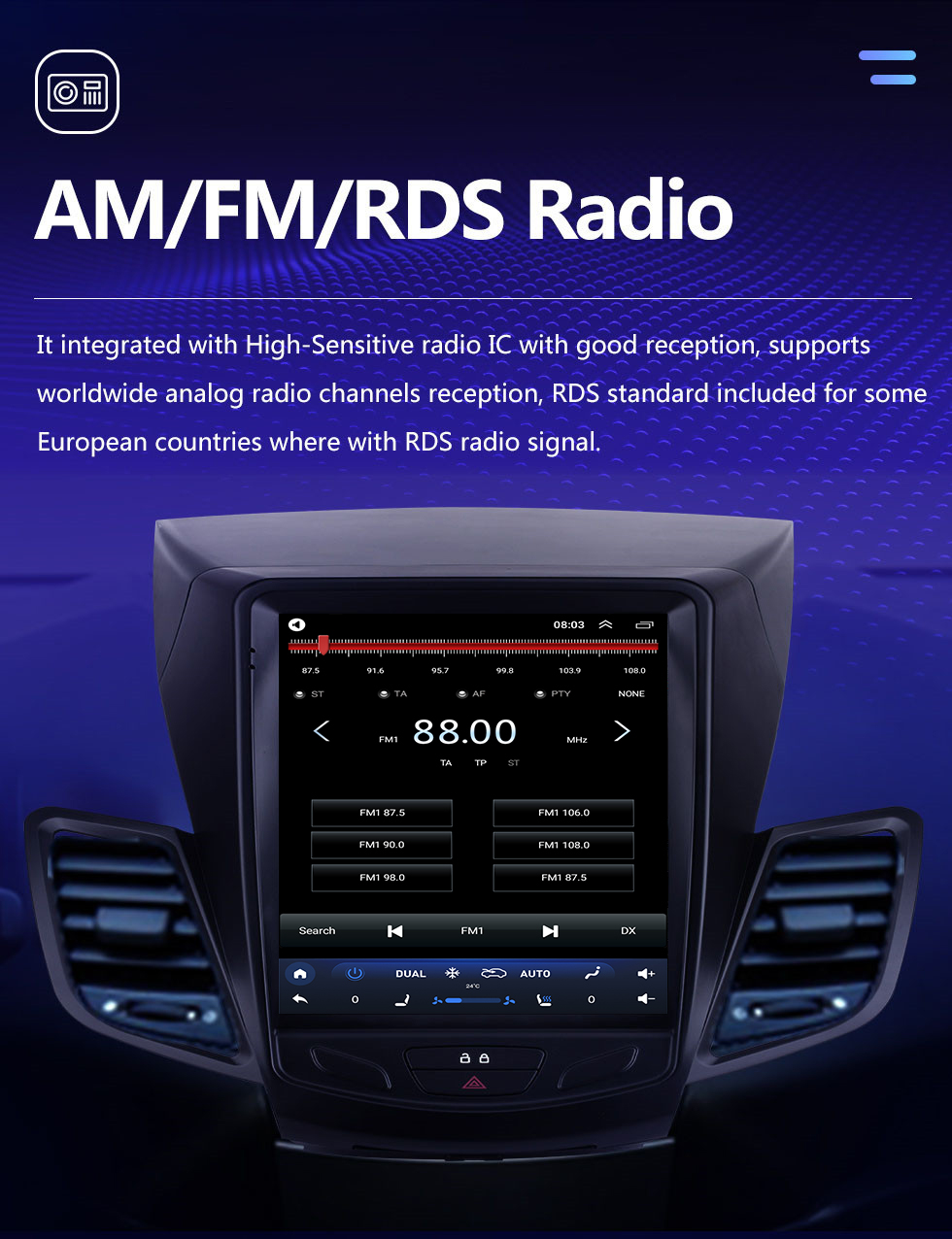 Seicane Pour 2009-2014 Ford Fiesta 9,7 pouces Android 10.0 Radio de navigation GPS avec écran tactile HD Bluetooth WIFI Prise en charge AUX Carplay Caméra de recul
