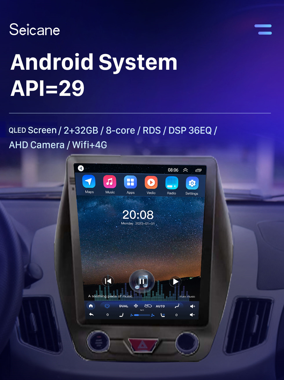 Seicane 9,7-дюймовый Android 10.0 для 2016 JINBEI S35 Radio GPS-навигационная система с сенсорным экраном Bluetooth HD Поддержка Carplay DSP SWC DVR DAB + Резервная камера