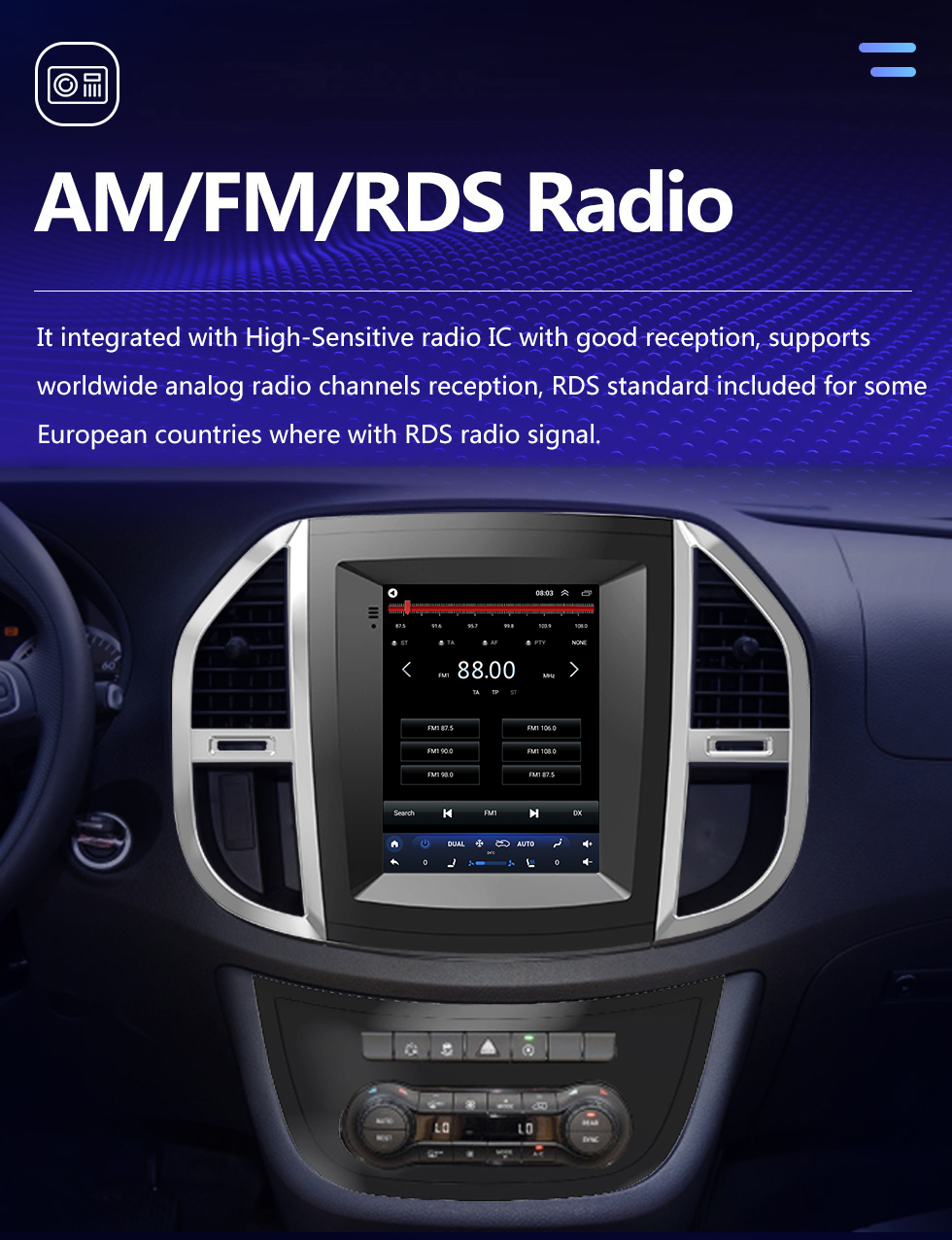 GPS radio head unit TESLA style ANDROID Mercedes Benz Vito W447