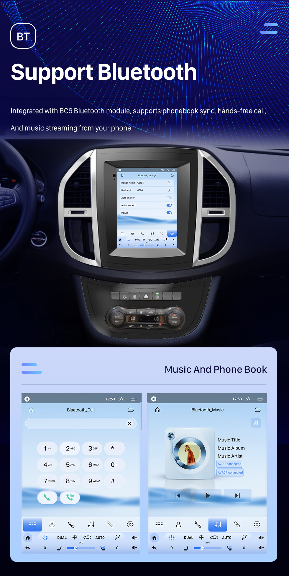 Seicane Android 10.0 9,7 pouces pour Mercedes Benz Vito W447 2014 2015 2016-2022 Radio avec écran tactile HD Système de navigation GPS Prise en charge Bluetooth Carplay TPMS