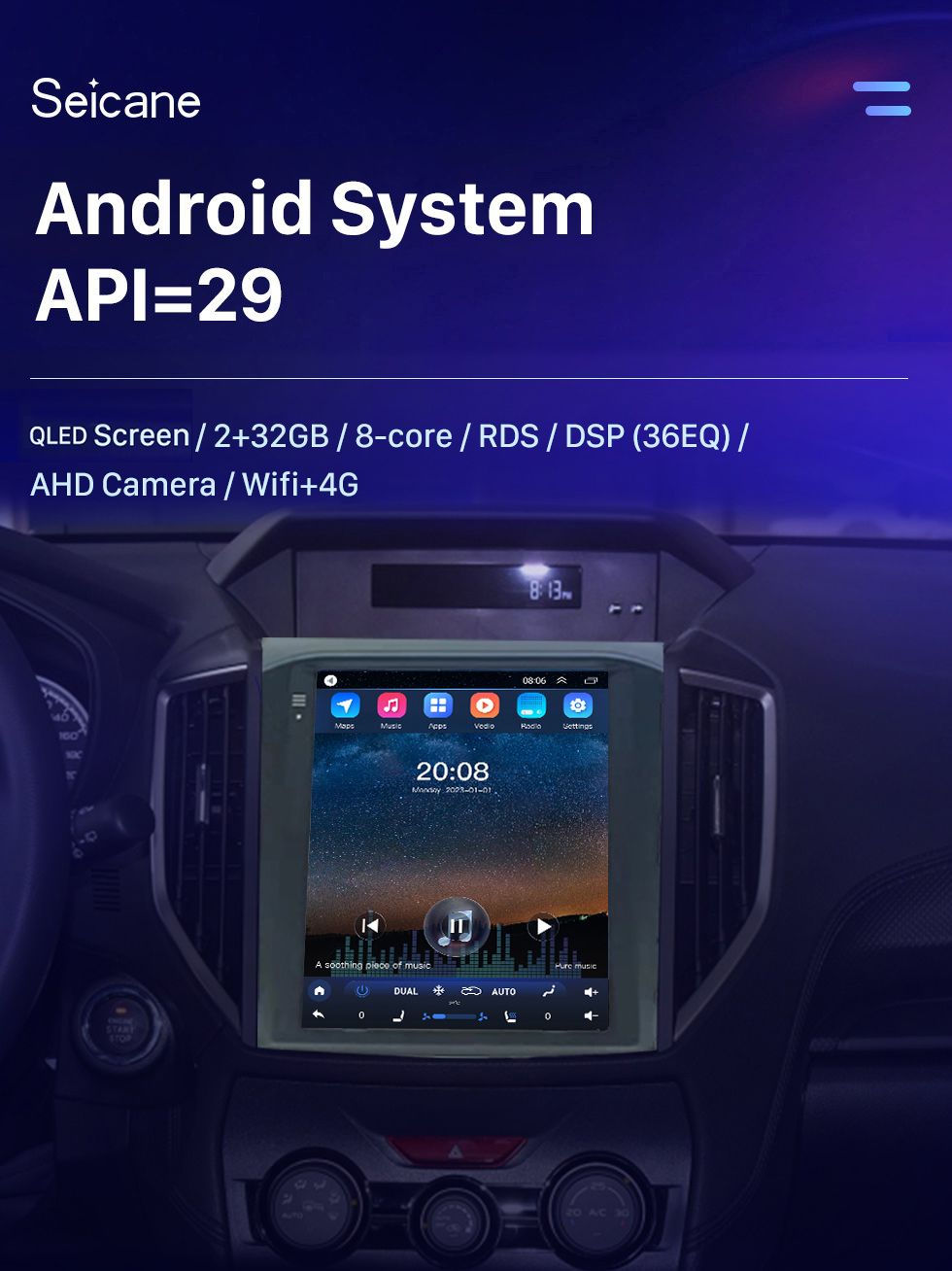 Seicane OEM 9.7 pulgadas Android 10.0 para 2019 SUBARU XV FORESTER Radio de navegación GPS con pantalla táctil Bluetooth WIFI compatible con TPMS Carplay DAB +
