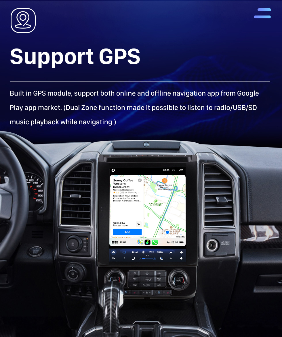 Seicane Tela sensível ao toque HD Android 10.0 de 12,1 polegadas para Ford Mustang F150 2015-2020 Rádio do carro estéreo Bluetooth Carplay Sistema estéreo Suporte Câmera AHD