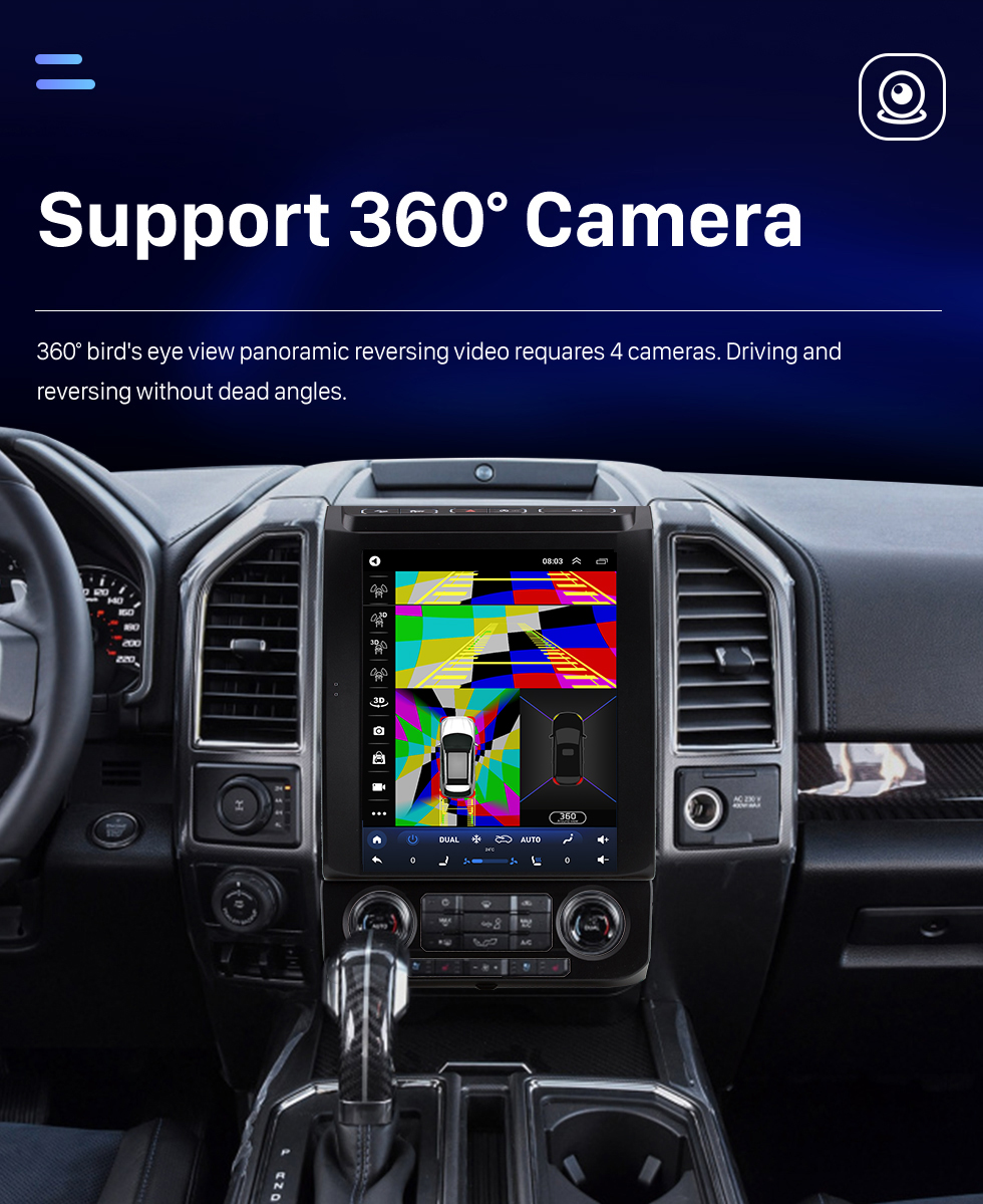 Seicane 12,1 pouces Android 10.0 HD Écran tactile pour 2015-2020 Ford Mustang F150 Stéréo Autoradio Bluetooth Carplay Stéréo Système Support AHD Caméra