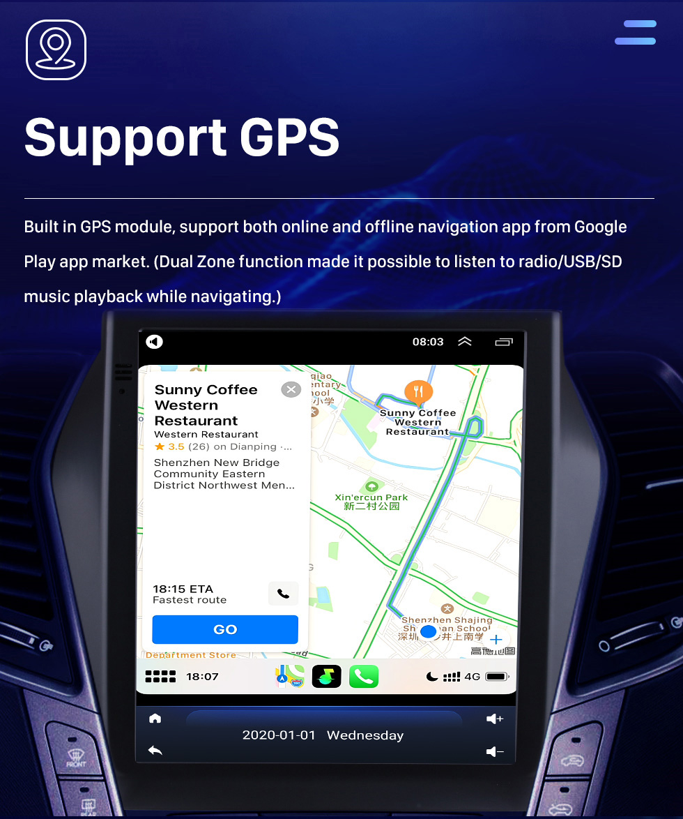 Seicane 2013 2014-2017 Hyundai Santa Fe IX45 Sonata Écran tactile HD de 9,7 pouces Android 10.0 GPS Audio stéréo de voiture avec Bluetooth Carplay FM AUX Prise en charge WIFI Caméra de recul TV numérique OBD2 DVD TPMS