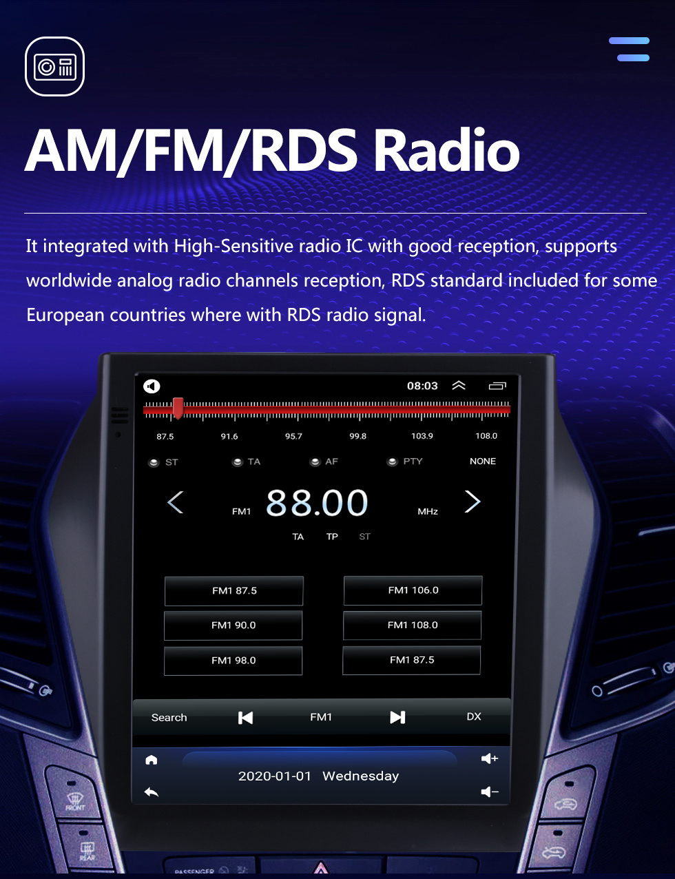 Seicane 2013 2014-2017 Hyundai Santa Fe IX45 Sonata Écran tactile HD de 9,7 pouces Android 10.0 GPS Audio stéréo de voiture avec Bluetooth Carplay FM AUX Prise en charge WIFI Caméra de recul TV numérique OBD2 DVD TPMS