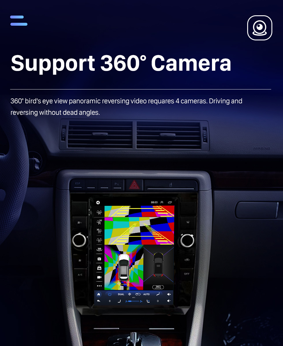 Seicane Pour 2002-2008 Audi A4 Radio stéréo Android 10 améliorée avec écran tactile de 9,7 pouces Prise en charge Carplay DSP intégrée Navigation 3D Commande au volant Caméra 360 °